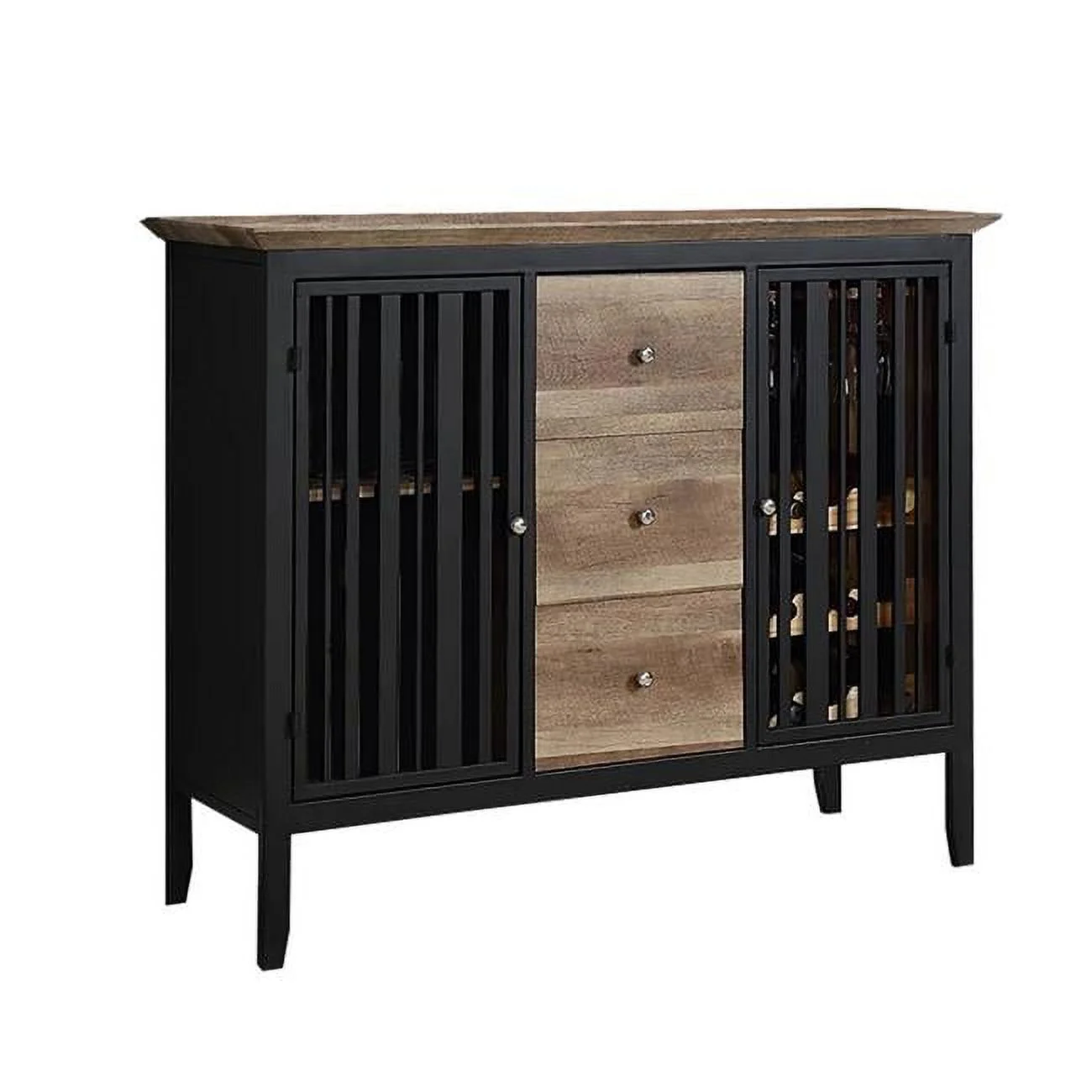 Benjara BM309442 47 in. Nori 3-Drawers Sideboard Buffet, Antique Oak Brown & Black