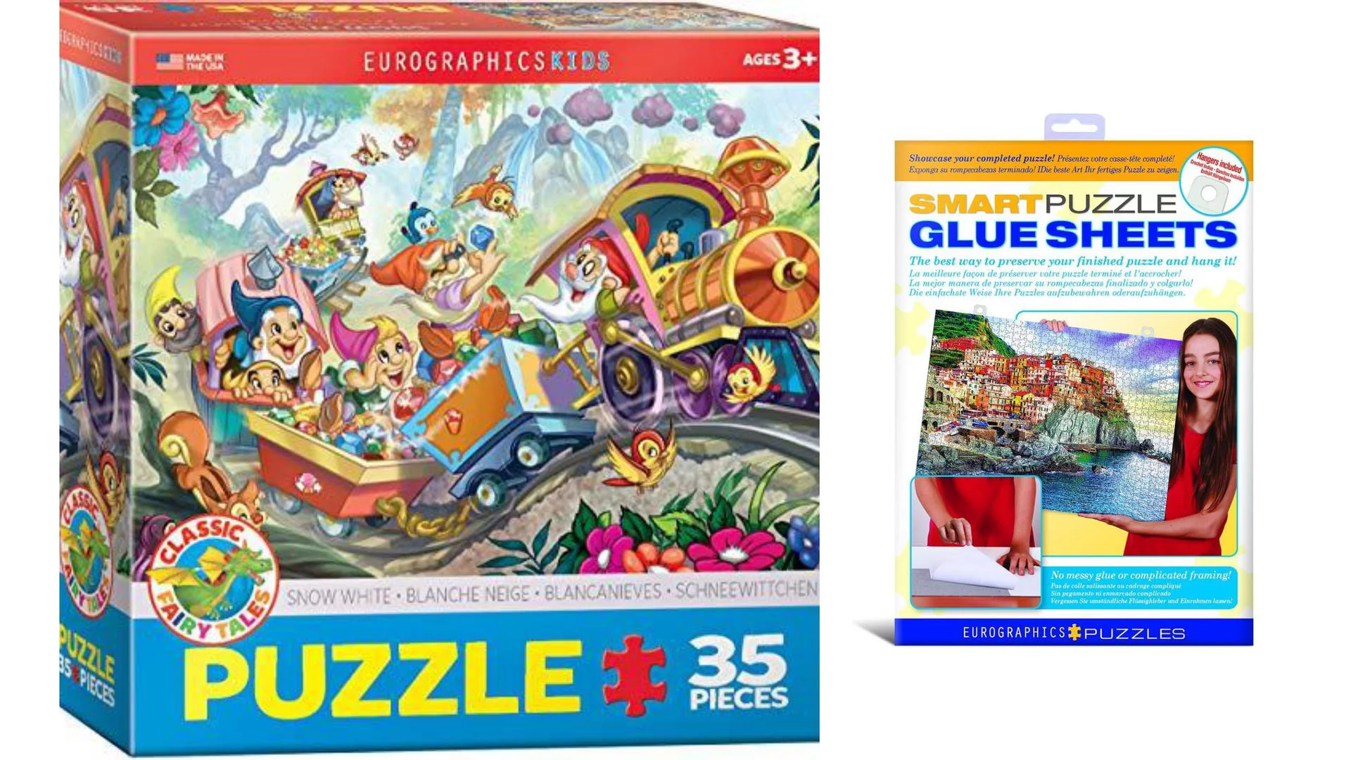 Bundle of 2 |EuroGraphics 35-Piece Classicic Fairy Tales Snow White Puzzle + Smart Puzzle Glue Sheets