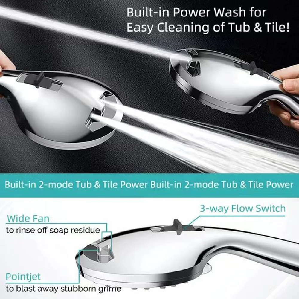 5-Setting High Pressure Shower Head 12 inch Rain Shower Head with Handheld and Hose Silver