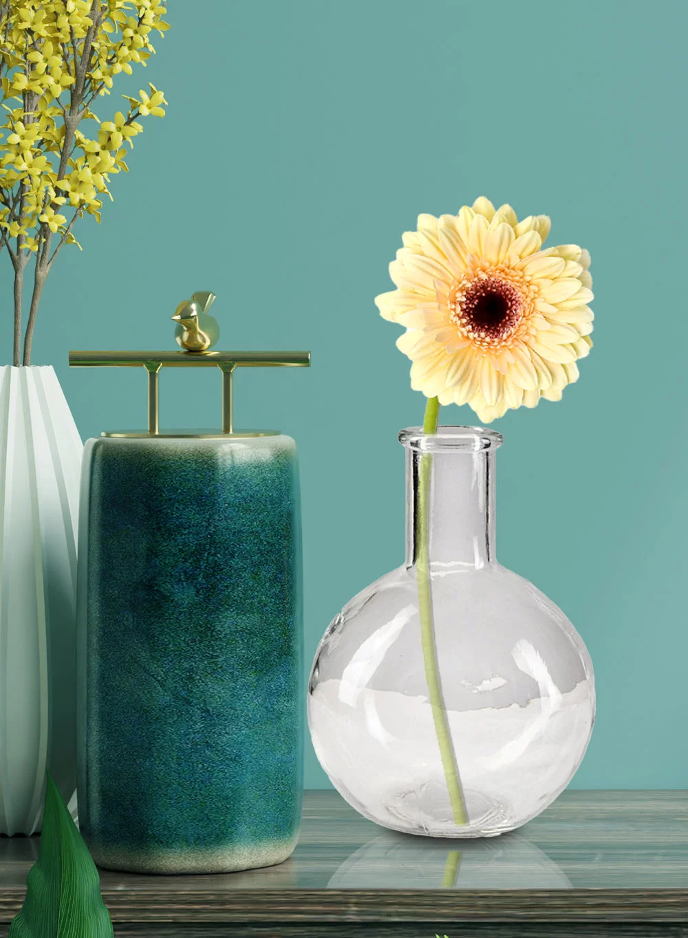 Serene Spaces Living Clear Bottleneck Bulb Glass Vase, 5.3