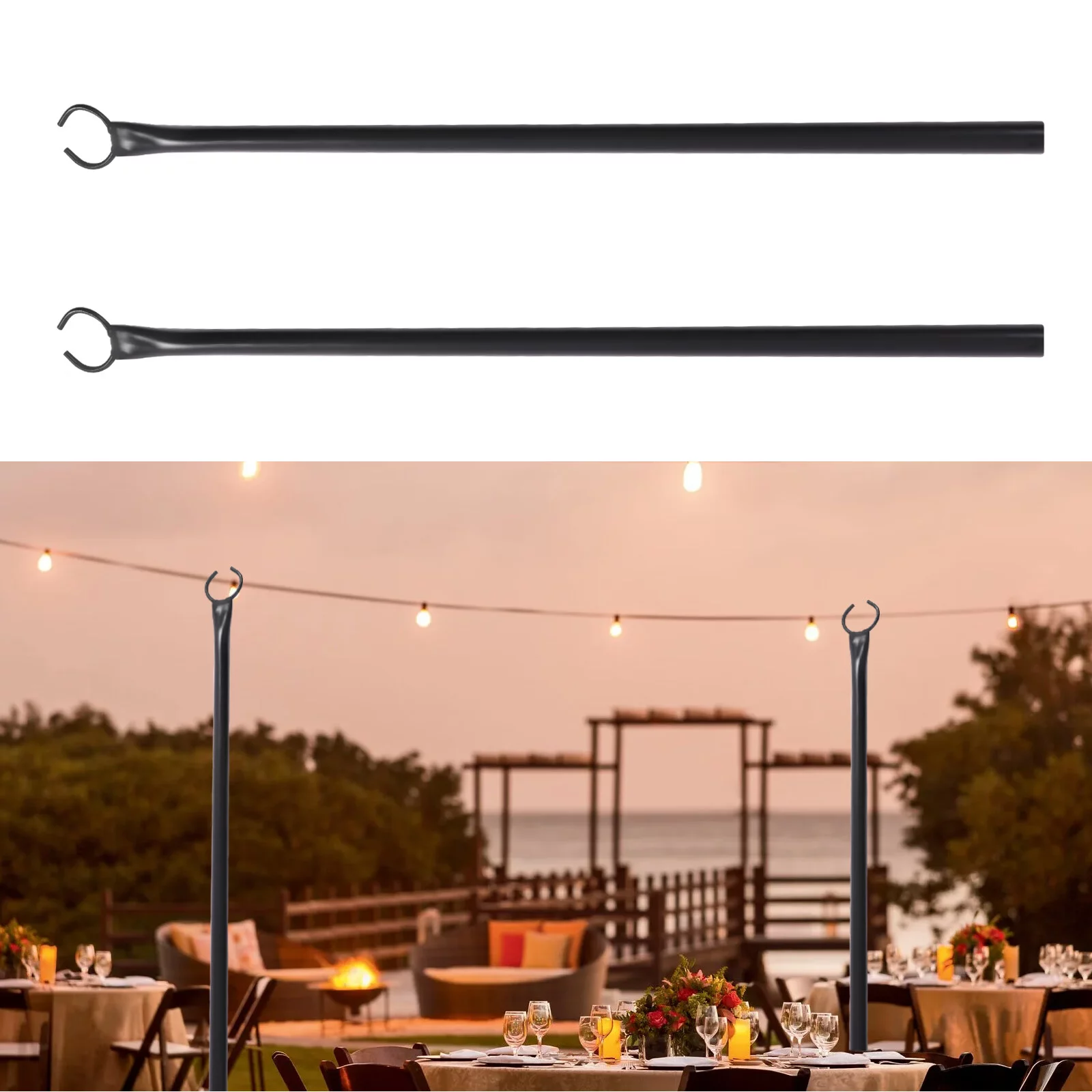 Loyalheartdy Holiday Styling String Light Pole 8Ft for Outdoor String Lights 2-Pack Garden Patio Party Lighting Stand Post w/Hooks