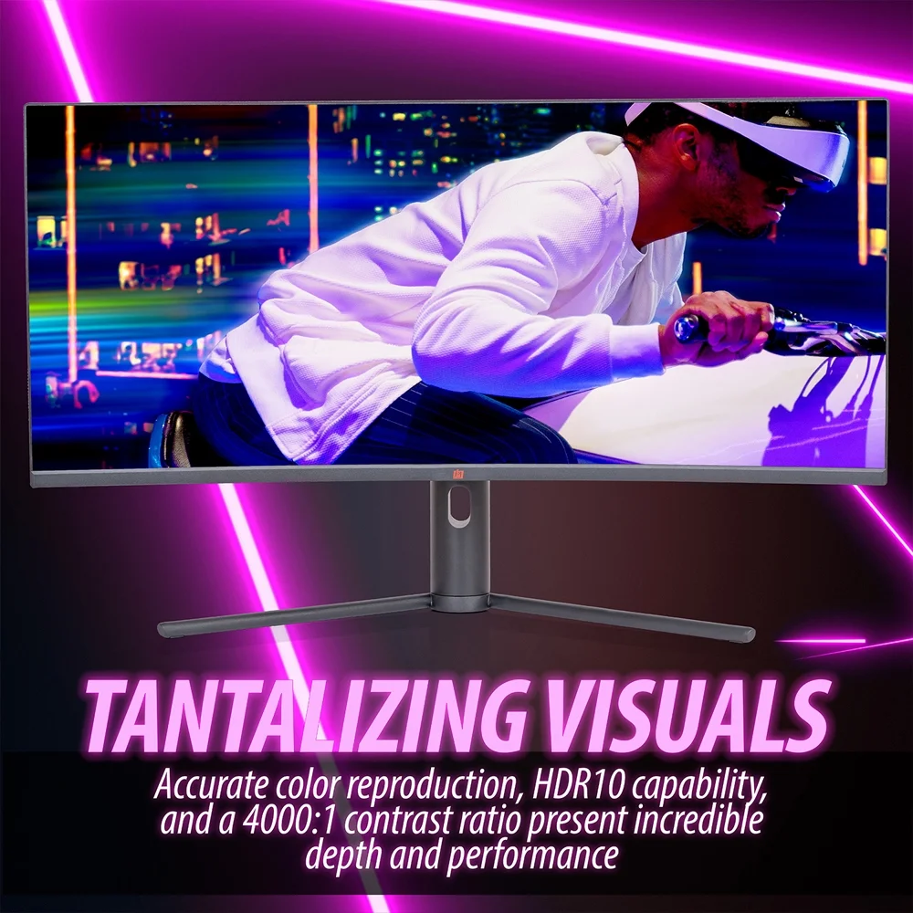 Deco Gear VIEW304 34 inch 3440x1440 21:9 Ultrawide Curved Monitor, 144Hz, HDR10, 4000:1, 6ms, 99% sRGB Bundle with 1 Year Extended Protection Plan