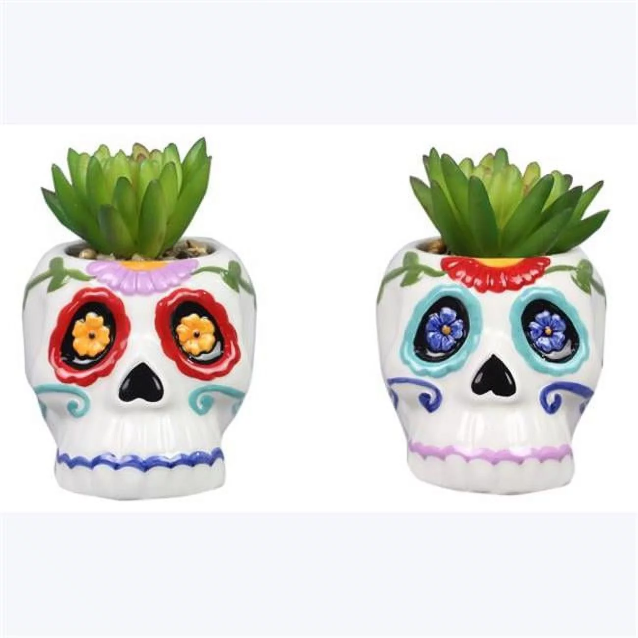 Youngs 82387 Ceramic Skeleton Succulent Planter, Assorted Color - 2 Piece