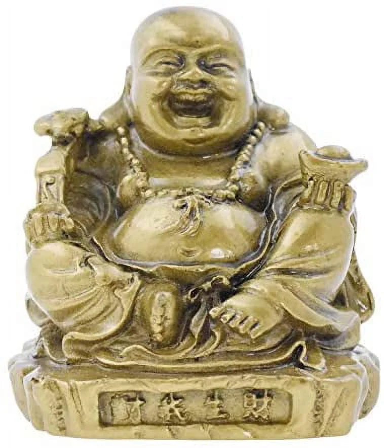 Mandala Crafts Laughing Happy Small Buddha Statue Figurine for Lucky Home Décor Gift Gold Color