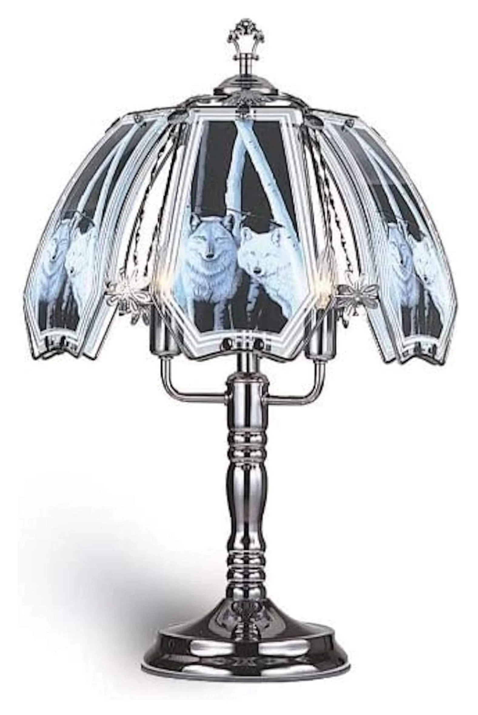NEW Glass Scene Touch Lamp 23.5'' H Dark Chrome Finish Base