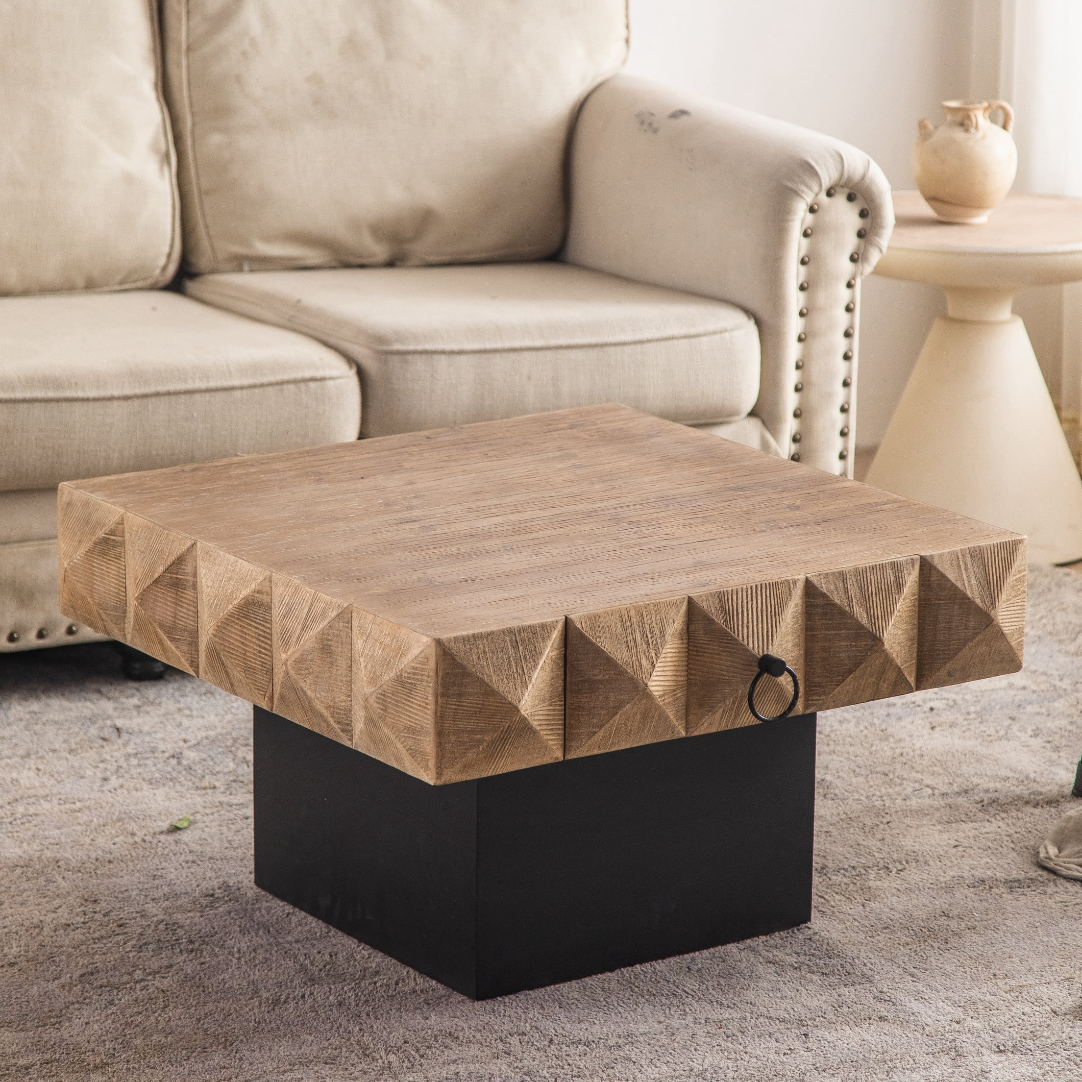 Ouyessir Square Retro Wood Coffee Table with 2 Drawers 32