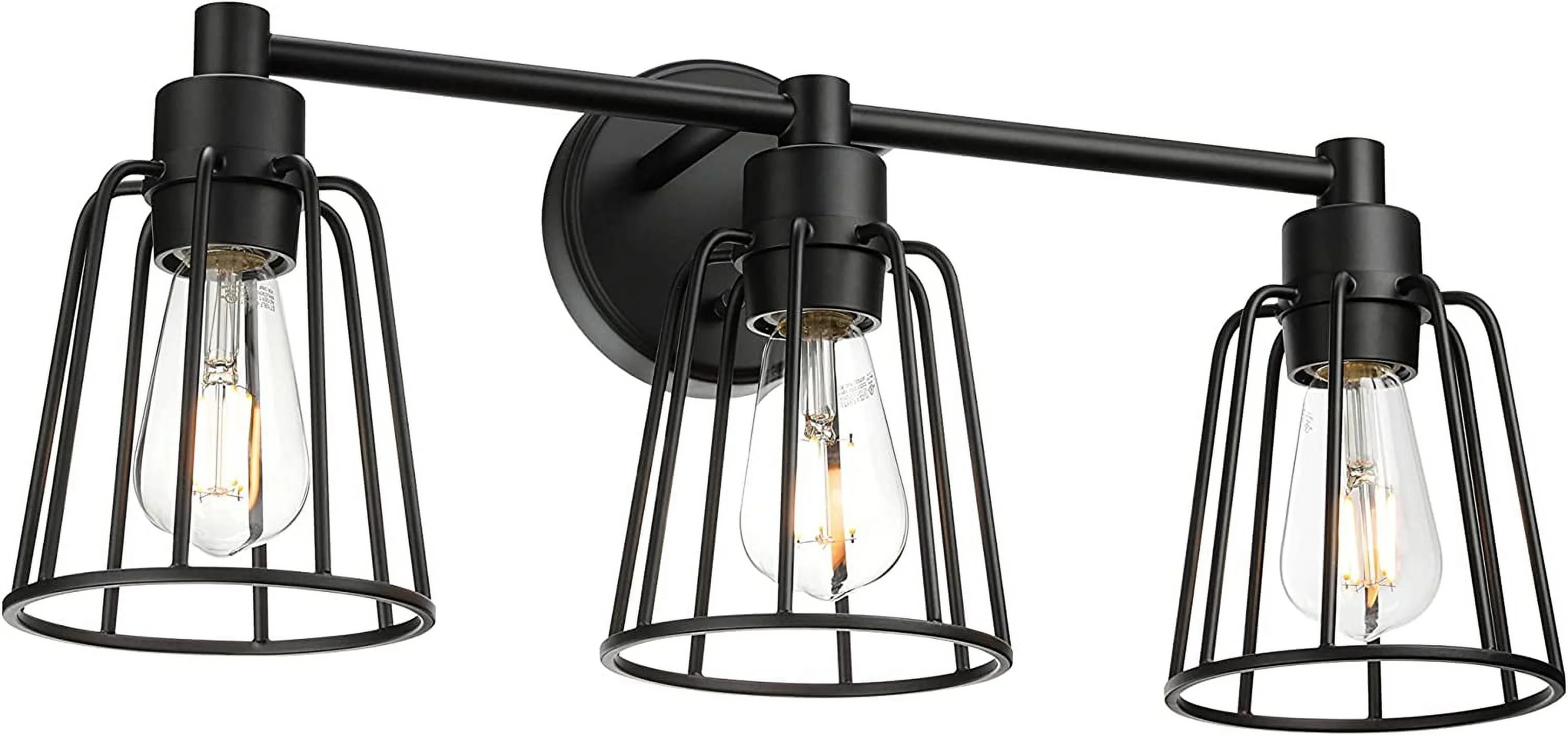 CXIAN Bathroom Vanity Light, 3 Light Farmhouse Cage Wall Light, Industrial Black Wall Sconce Lighting XB-W1287-3-MB