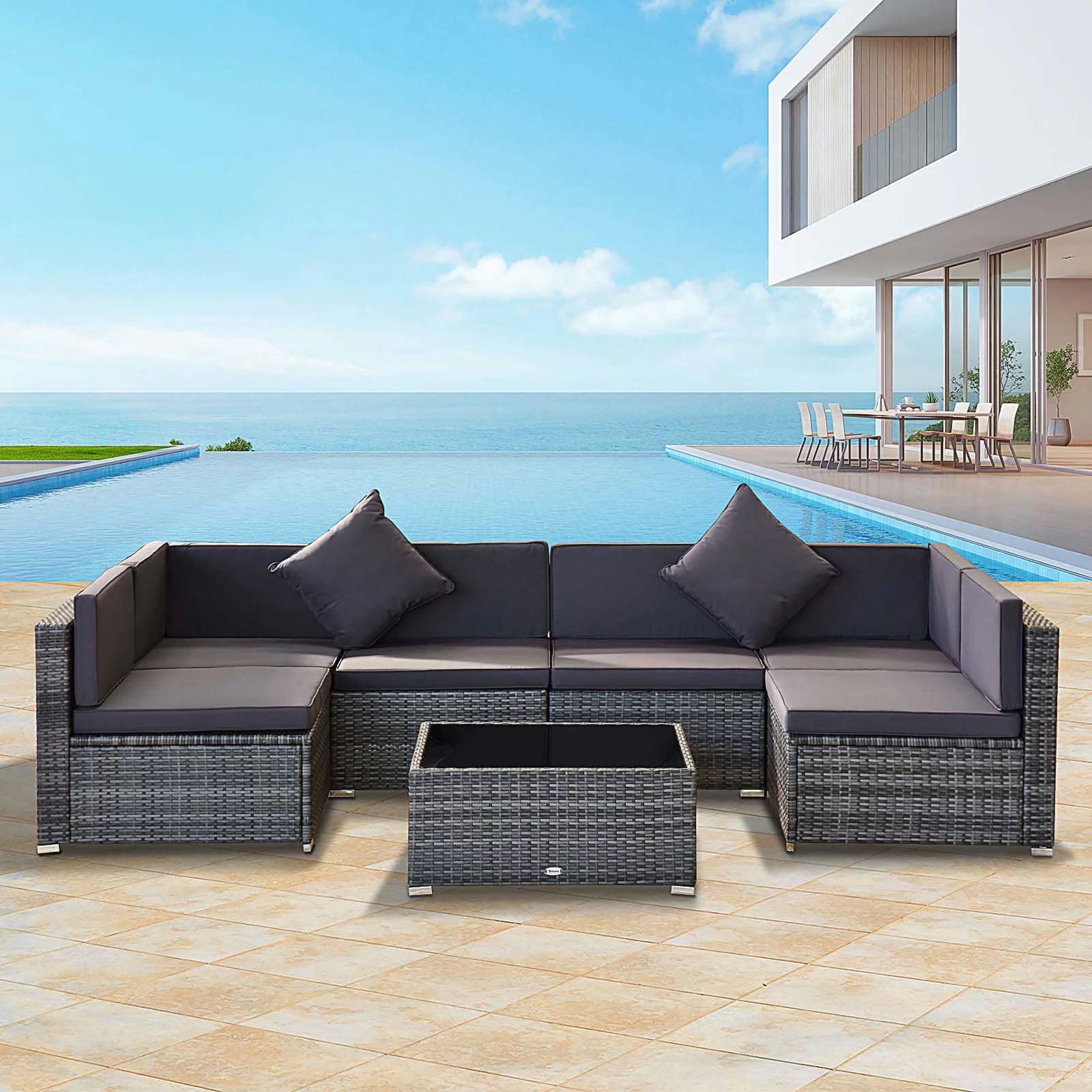 Outsunny 7-Piece Outdoor Patio Furniture Set w/ Rattan Wicker