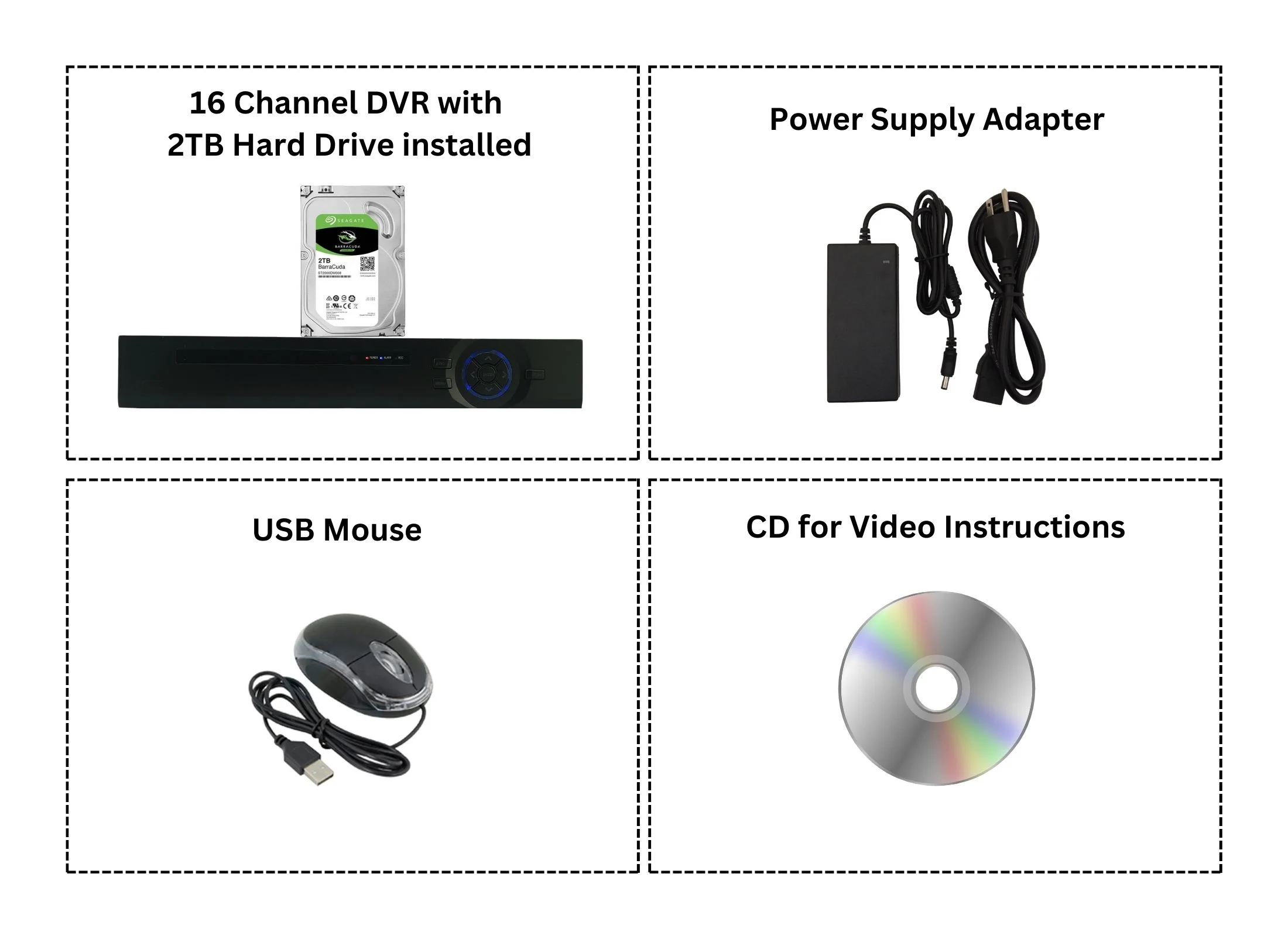 Evertech 16 Channel AHD CVI TVI Analog DVR High Definition Security Camera Digital Video Recorder 2TB Hard Drive
