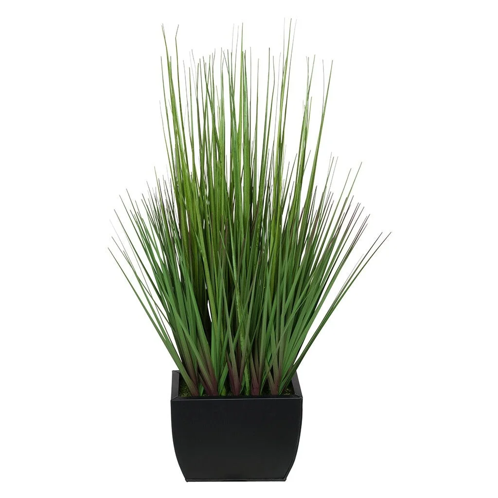 Faux PVC Grass in Small Rectangle Zinc Vase Matte Brown