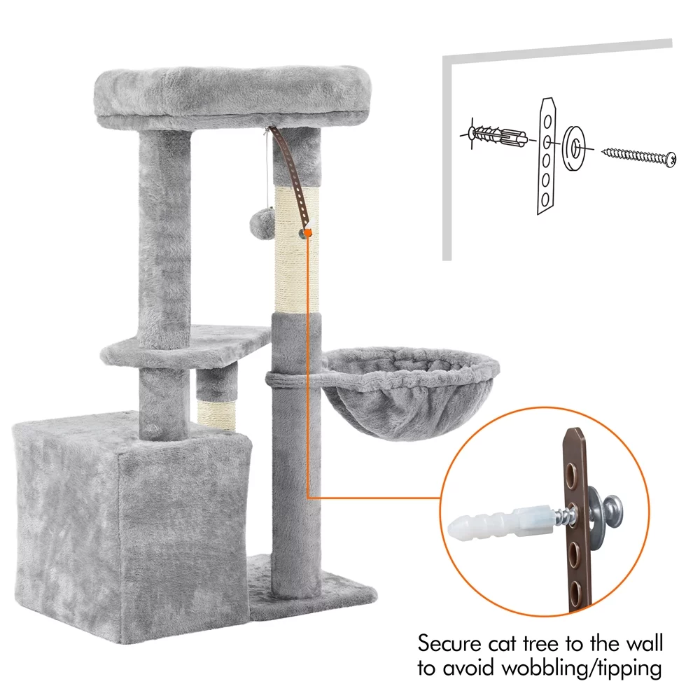 Topeakmart 34.5 in Cat Tree Condo Scratching Post Tower with Basket, Light Gray