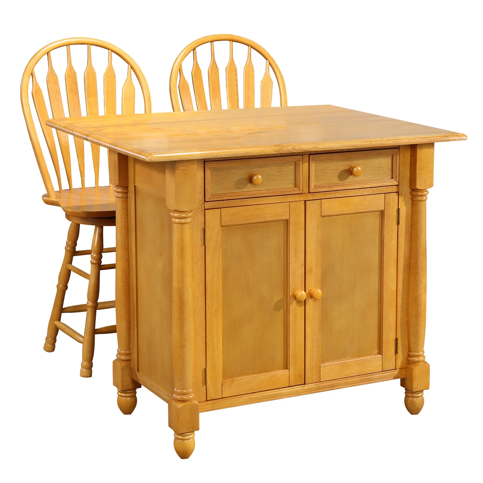 Sunset Trading Oak Selections 3-Piece Expandable Wood Kitchen Island Set in Oak