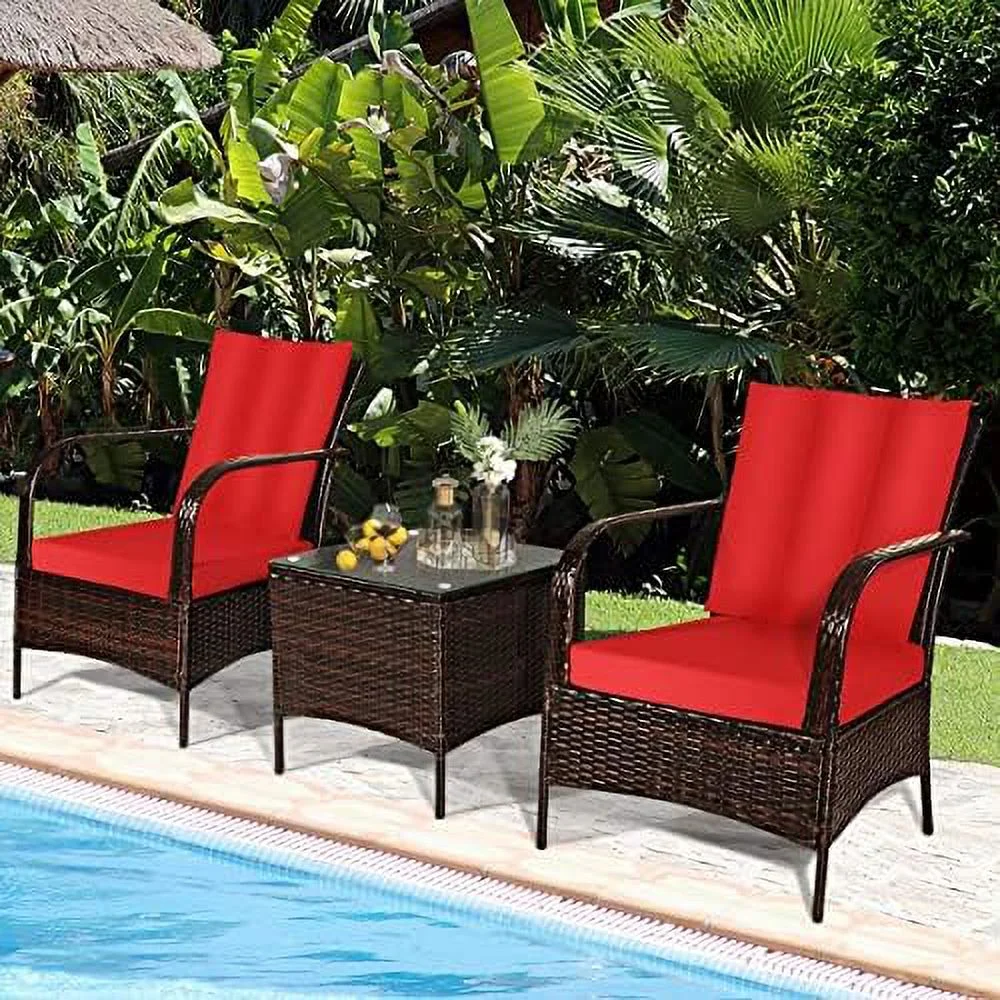 TJUNBOLIFE 3-Piece Patio Conversation Set Outdoor Rattan Wicker  Set with Coffee Table  PE Wicker Sofa Set with Soft Cushion & Back Pillow for Patio Garden Poolside