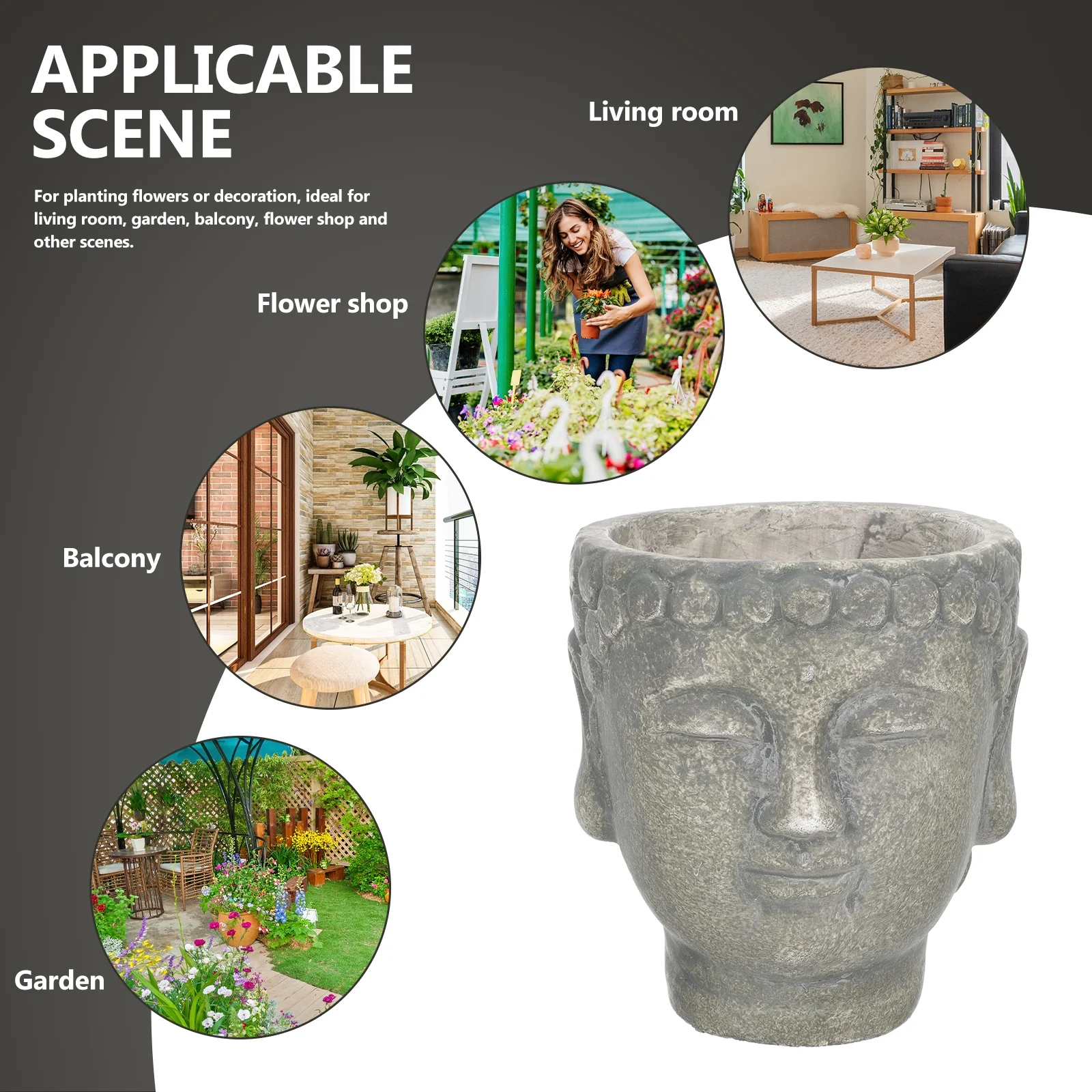 Qumonin Buddha Head Statue Zen Garden Flower Pot Plant Pot - Olive Green