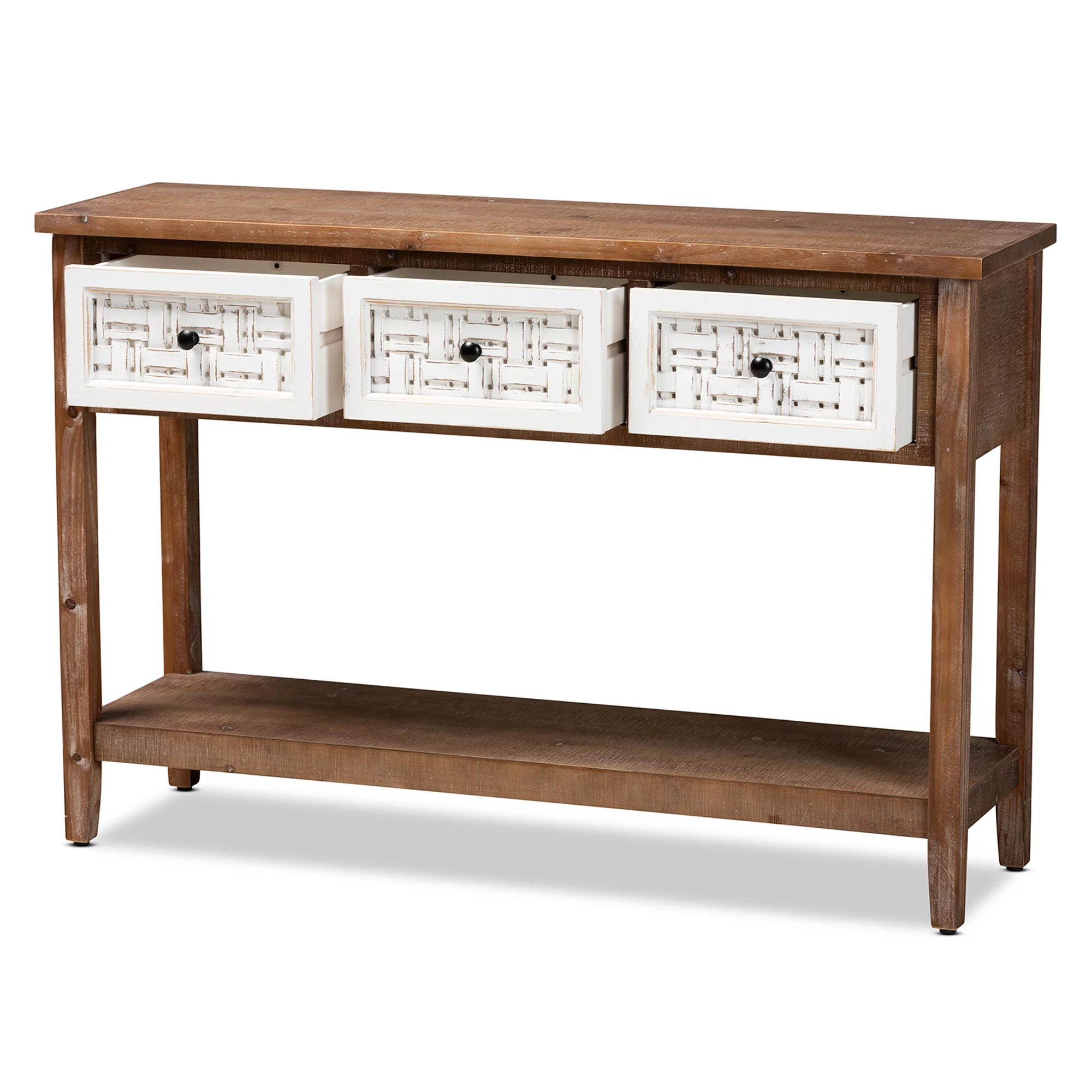 Baxton Studio Bonilla MDF Console Table, Drawer Included, Walnut Brown/White