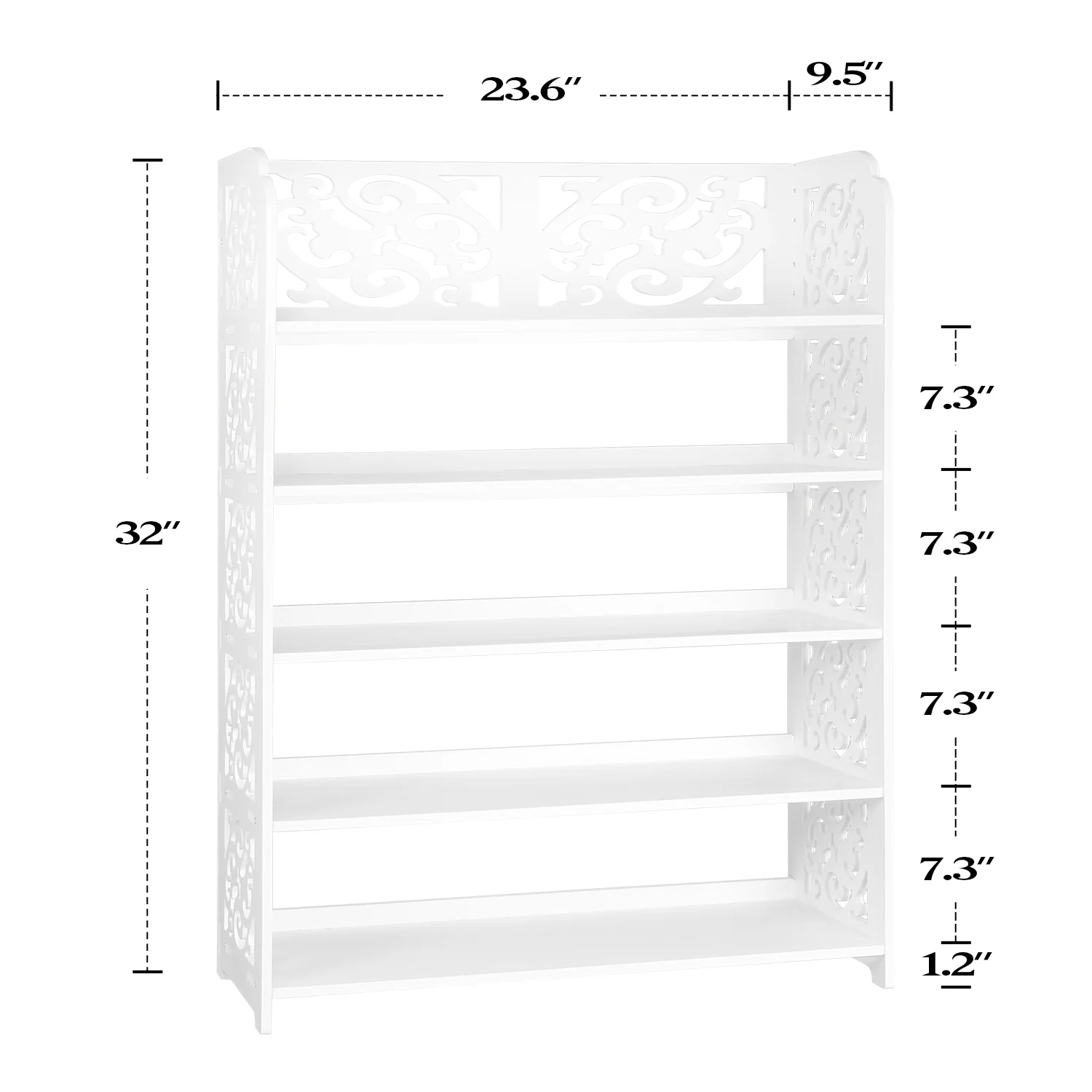 Versatile 5-Tier Wood-Plastic Shoe Rack Shoes Tower 15 of pairs of shoe White Finish