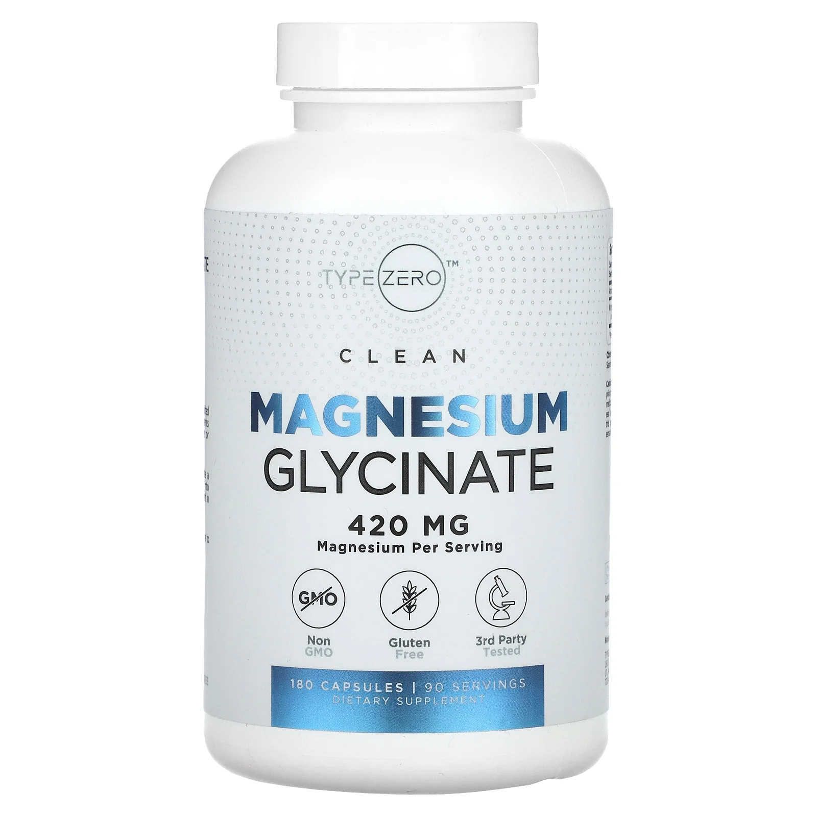 Type Zero Magnesium Glycinate (210 mg per Serving)(180 Capsules) Clean Magnesium Glycinate