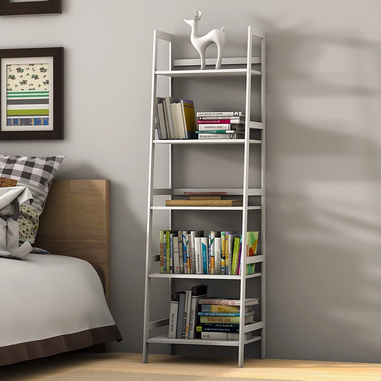 5-tier Multifunctional Bamboo Ladder Bookshelf Black