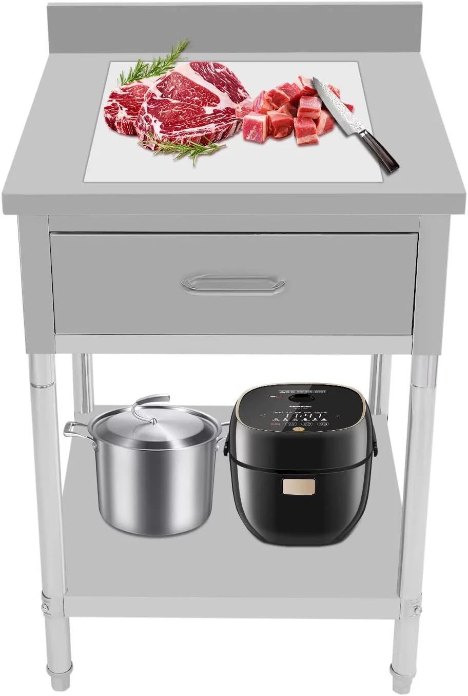 Miumaeov Commercial Stainless Steel Work Table 24*24inch Kitchen Prep Table w/ Backsplash