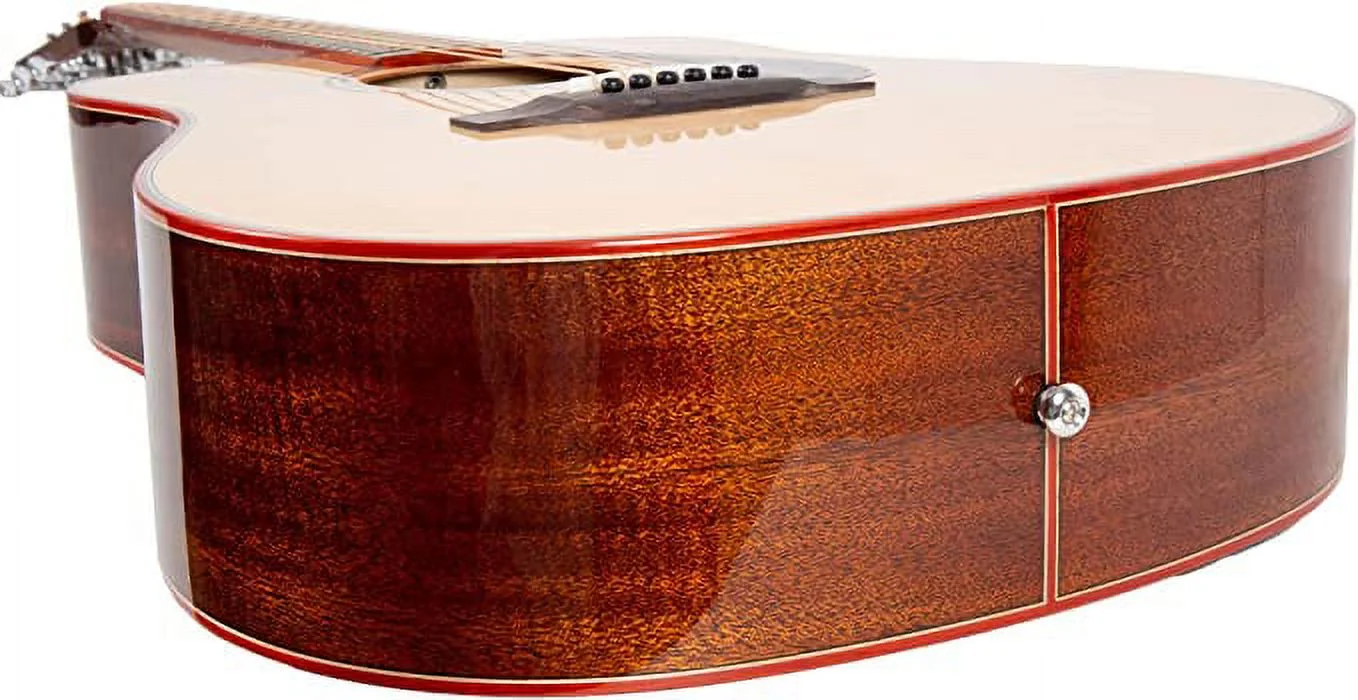 Crossrock 6 String Acoustic, Premium Spruce Solid Top Dreadnought Guitar with Deluxe Brown Hard Case(CRAG-DF500BR), Right, Bundle