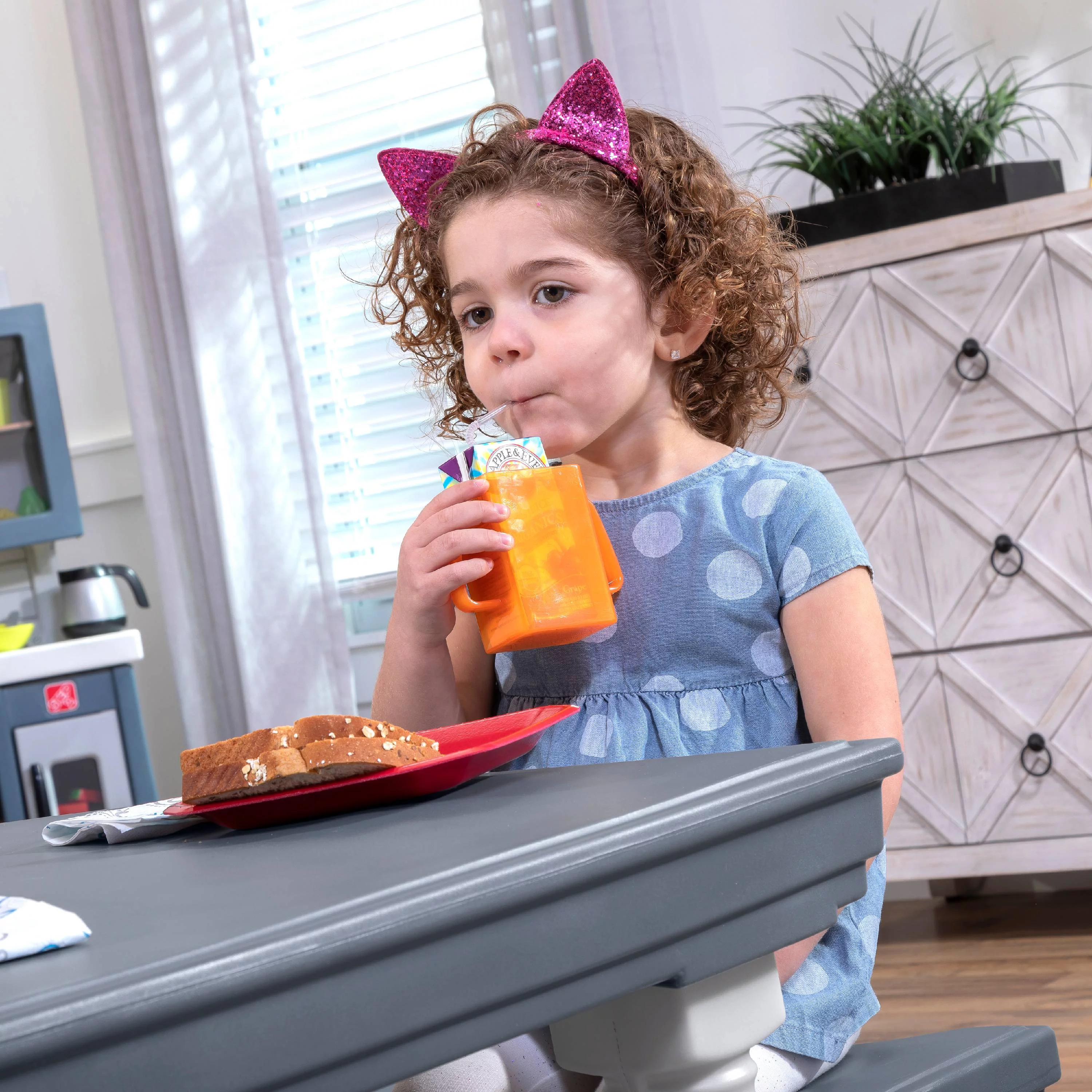 Step2 3-Piece Gray Farmhouse Table And Bench Set Seats Four Children