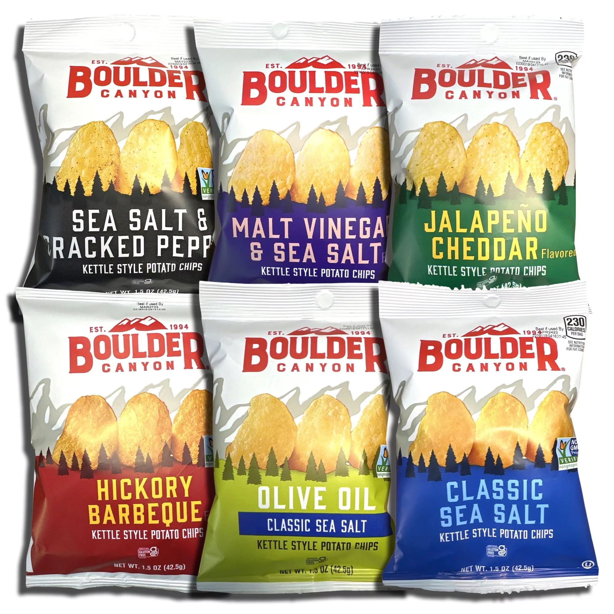 (2 pack) Kettle Style Potato Chips from Boulder | 1.5 Oz | (Cracked Pepper, 10 Bags)