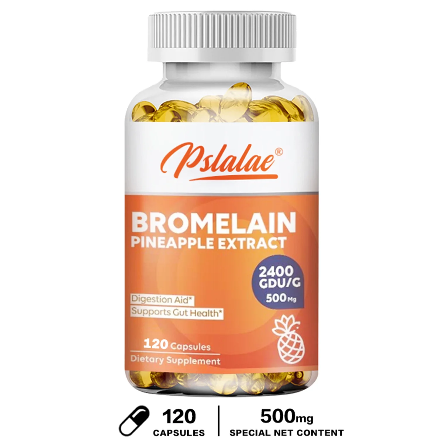 Pslalae Bromelain 500mg - Digestive Support, Relieve Gas, Bloating and Constipation (30/60/120pcs)