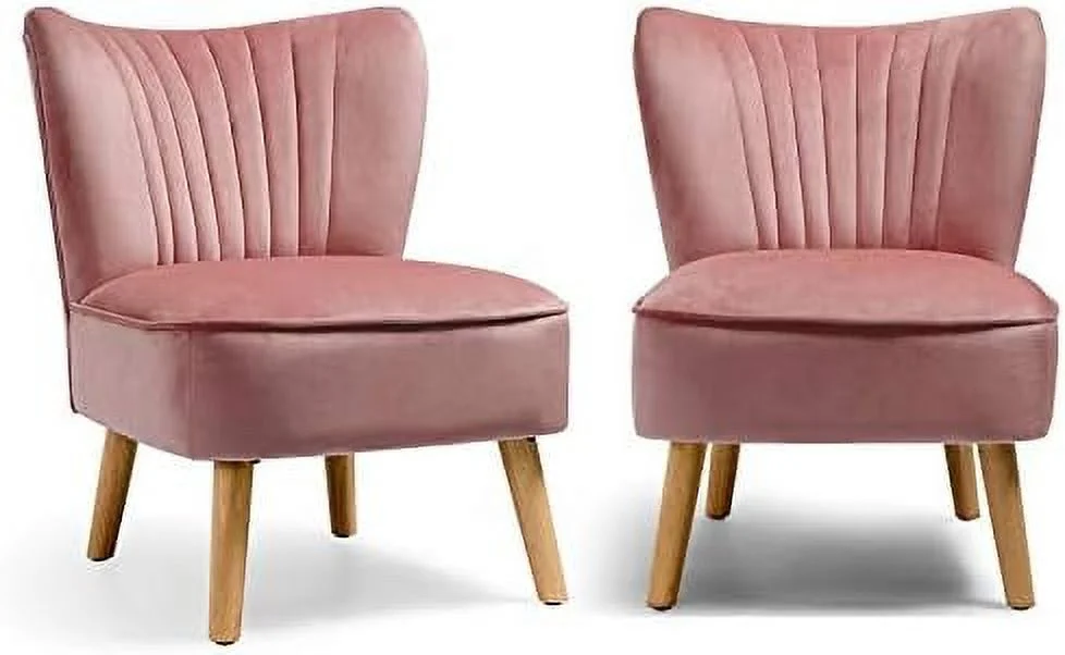 TJUNBOLIFE Armless Accent Chair  Velvet Modern Chair with Rubber Wood Legs and Thick Sponge Seat  Upholstered Leisure Wingback Sofa Chair for Living Room for Bedroom Living Room (2  Turqu