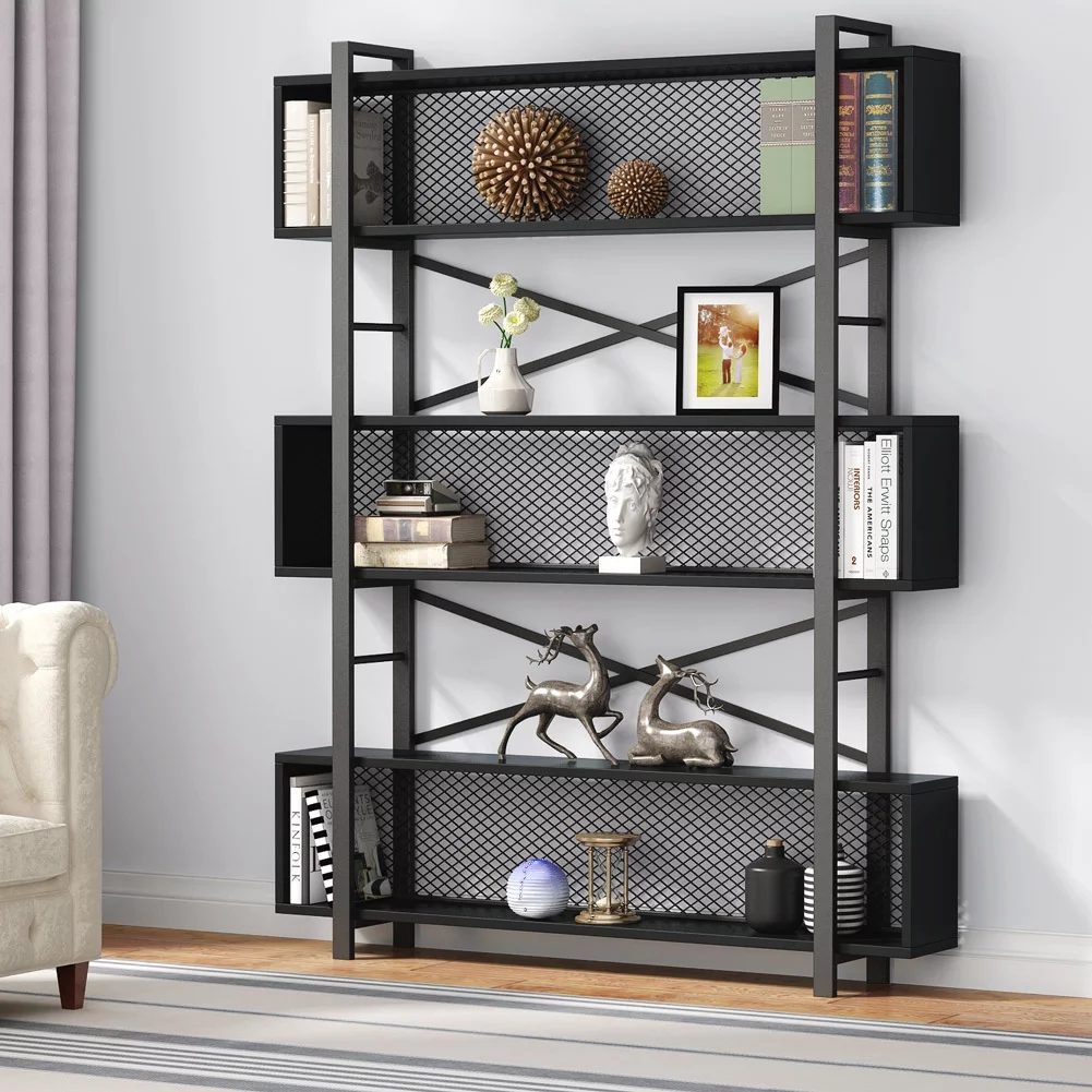Tribesigns 5-Shelf Bookshelf with Metal Wire, Modern Industrial Bookcase Display Shelf Storage Organizer with Metal Frame for Home Office, 47.2 L x 9.4 D x 71 H (Black)