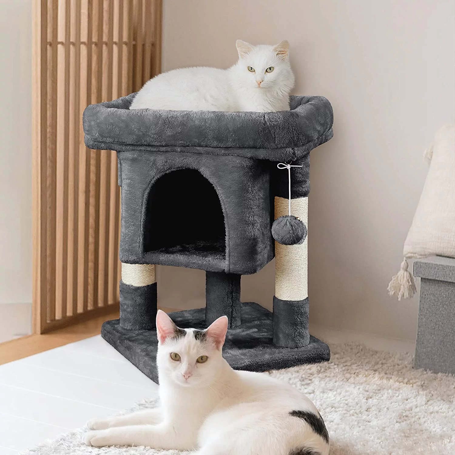 23.5in Cat Tree Tower, Cat Condo with Sisal-Covered Scratching Posts, Cat House Activity Center Furniture for Kittens, Cats, and Pets, Dark Gray