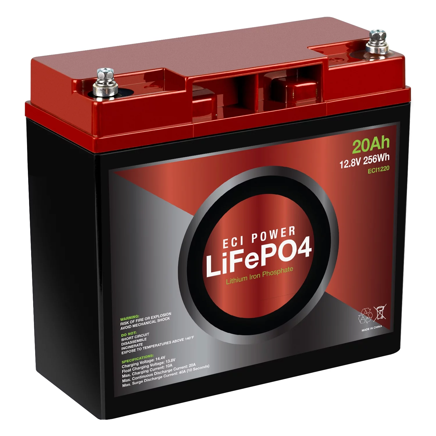 ECI Power 12V 20Ah Lithium LiFePO4 Deep Cycle Rechargeable Battery | 2000 - 7000 Life Cycles & 10-Year lifetime | Built-in BMS | Perfect for RV, Solar, Marine, Overland, Off-Grid Applications
