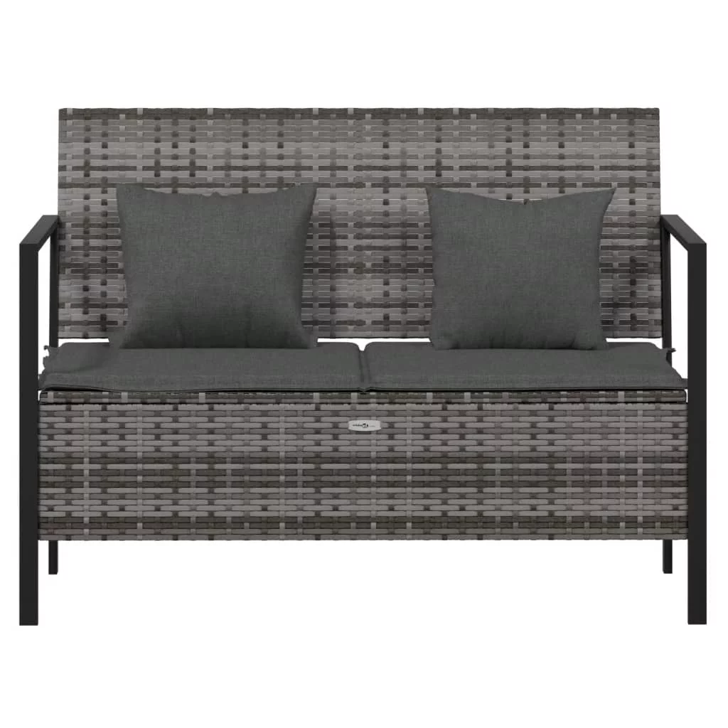 Aibecy 2-Seater Patio Bench with Cushions Gray Poly Rattan