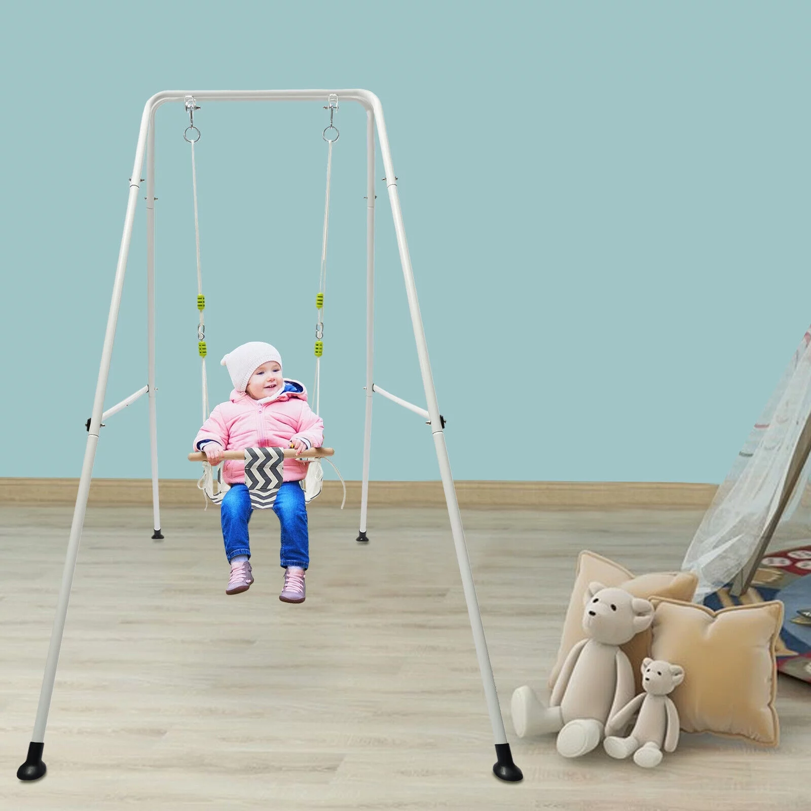 Outdoor Double Swing Set Heavy Duty Metal Frame Backyard Home Baby Kids Children