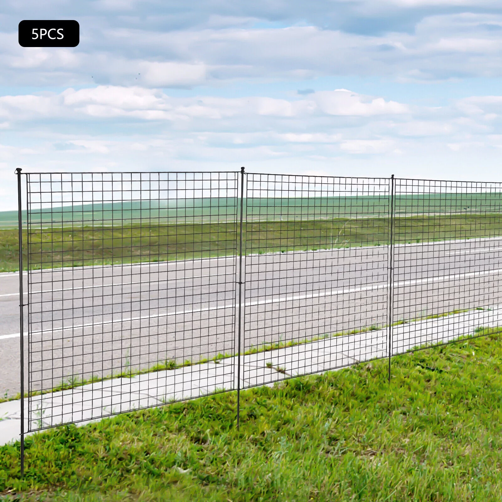 ZhdnBhnos Outdoor Metal No Dig Garden Fence Panels Yard Patio Fencing Border Animal Protective Barrier, 4 Panels + 1 Gate