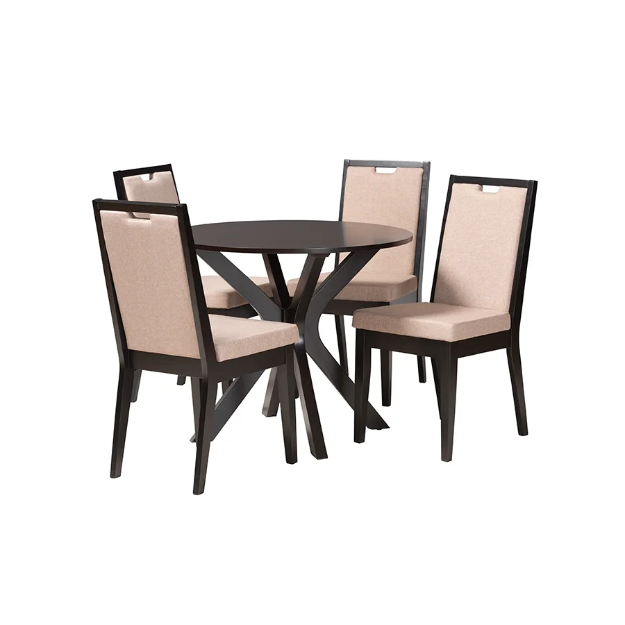 Baxton Studio Eira Modern Sand Fabric and Dark Brown Finished Wood 5-Piece Dining Set