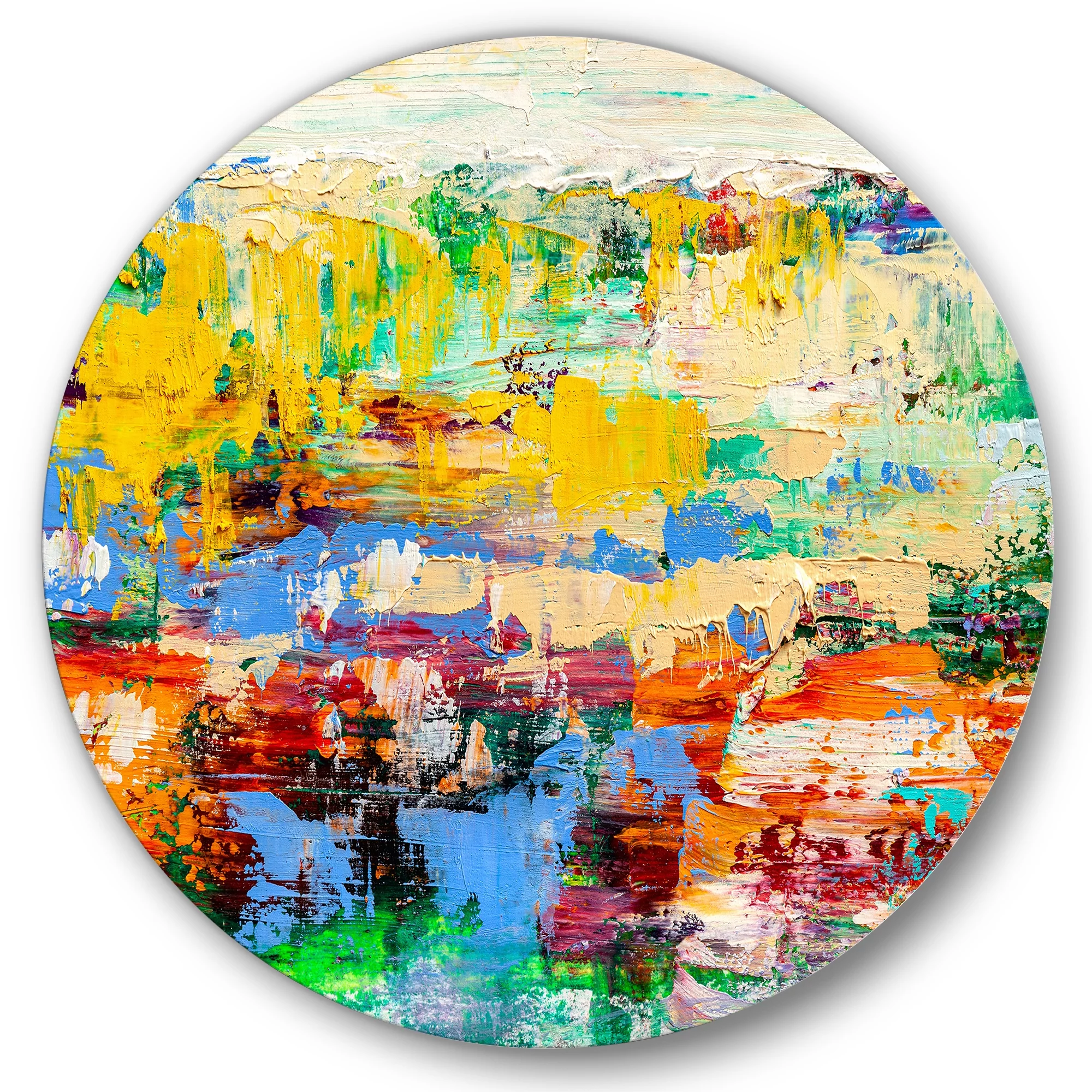 Designart 'Abstract Multicolored Bright Texture Art I' Modern Circle Metal Wall Art 36x36 - Disc of 36