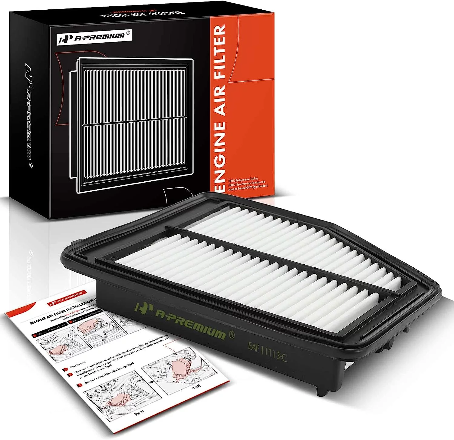 A-Premium Engine Air Filter - Compatible with Acura & Honda Models - ILX 2013 2014 2015 2.0L, Civic 2012 2013 2014 2015 1.8L - Replace# CA11113