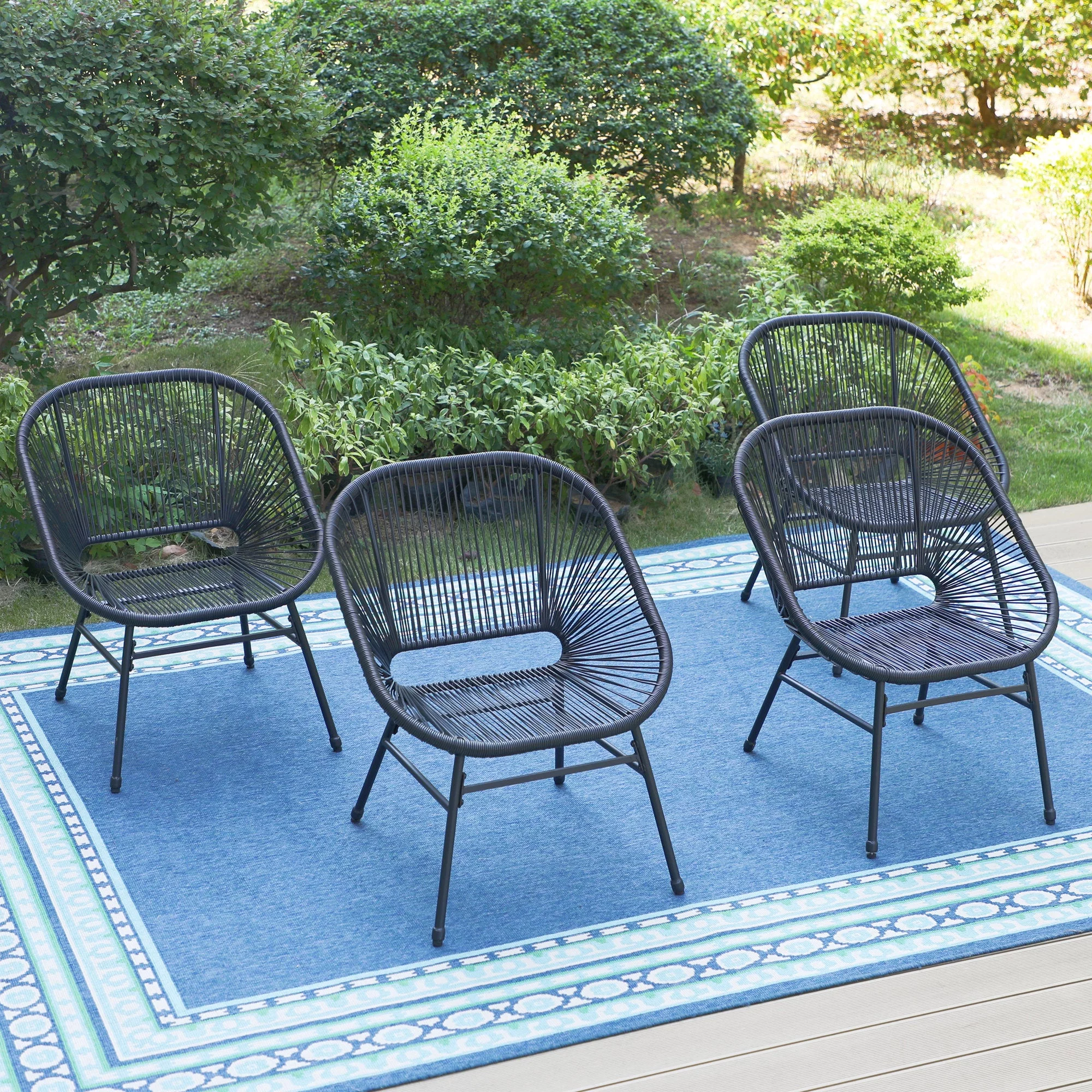 MF Studio Set of 4 Outdoor Patio Acapulco Chairs, Steel Frame with PE Rattan, Black