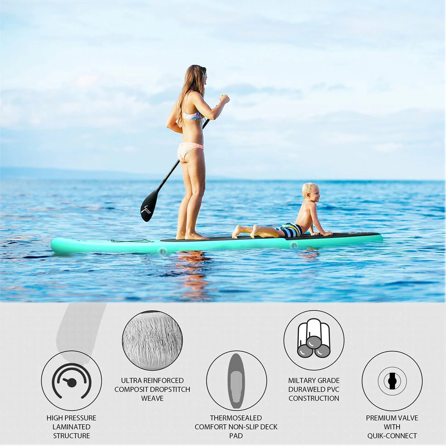 Increkid 10FT Inflatable Stand up Paddle Board with Pump, Backpack, Leash, Non-Slip Deck