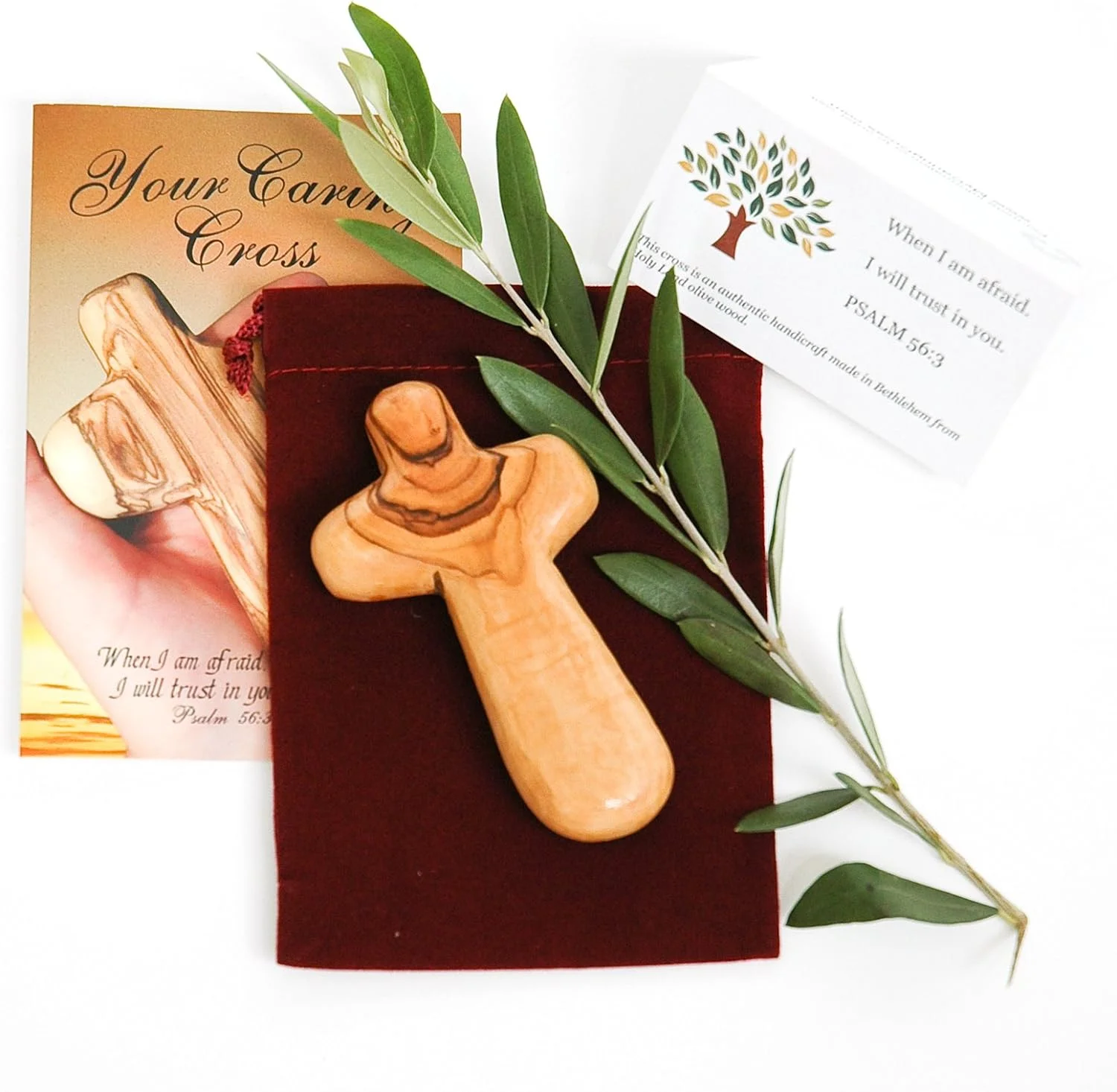 Olive Wood Holding Cross Comes With Velvet Bag & Certificate (20)