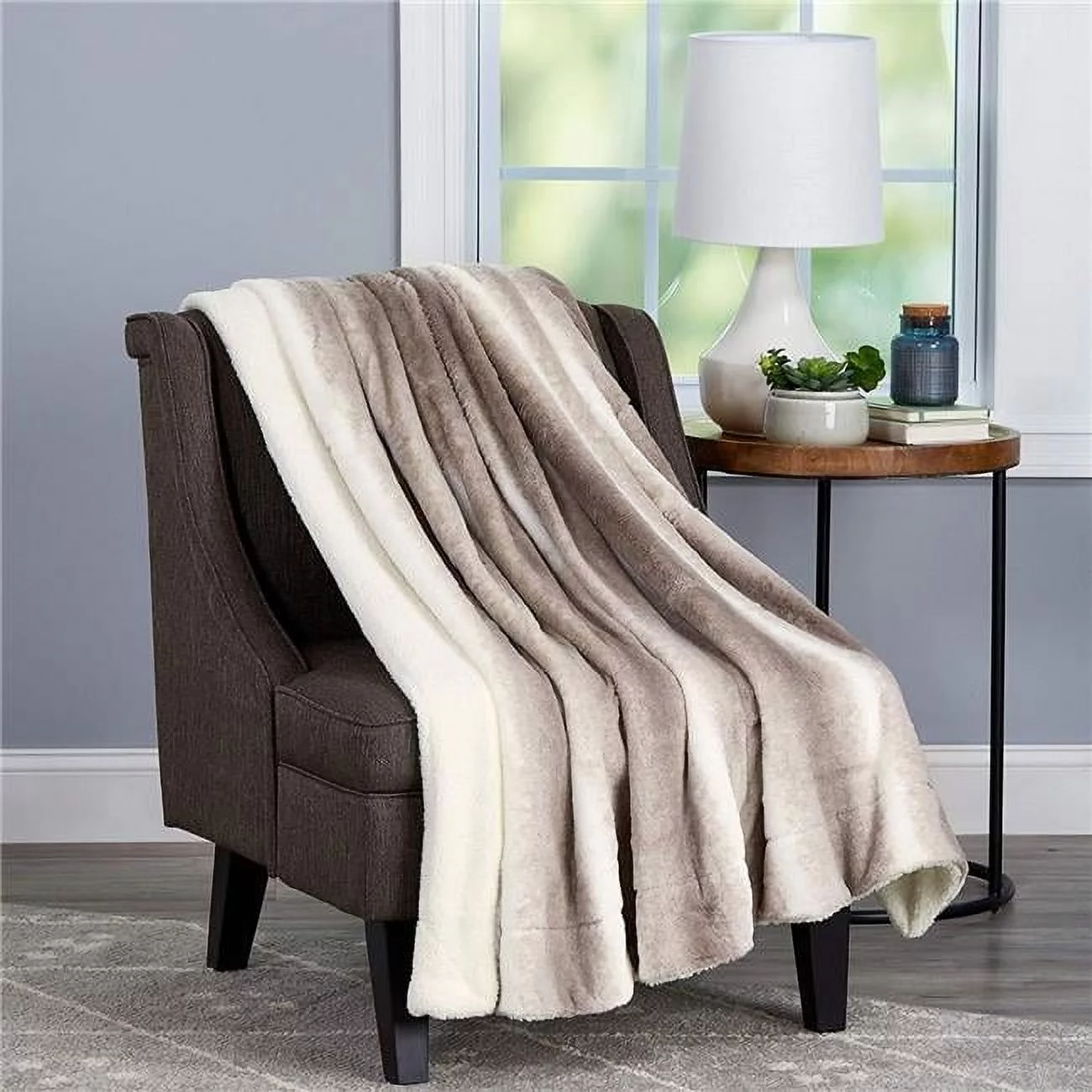Soft Hypoallergenic Faux Rabbit Fur Blanket with Sherpa Back for Couch Throw Luxurious Cream Beige - 60 x 70 in.