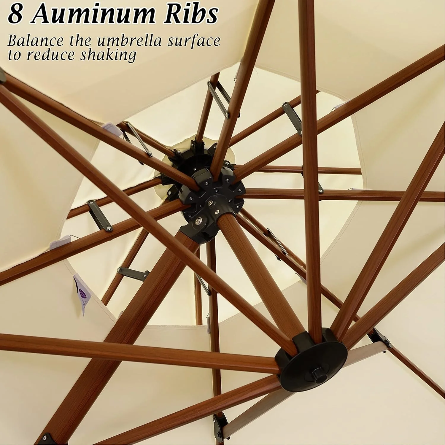 PURPLE LEAF  9 x 12ft Rectangle Wood Pattern Patio Cantilever Umbrella with Base Beige