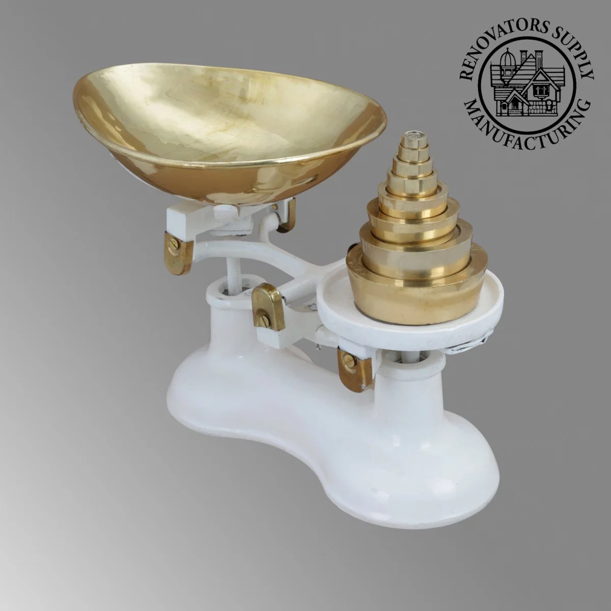Renovators Supply Antique Kitchen Decor Counter Weight Scale w/Brass Bowl and Counter Weights for Decoration Purposes