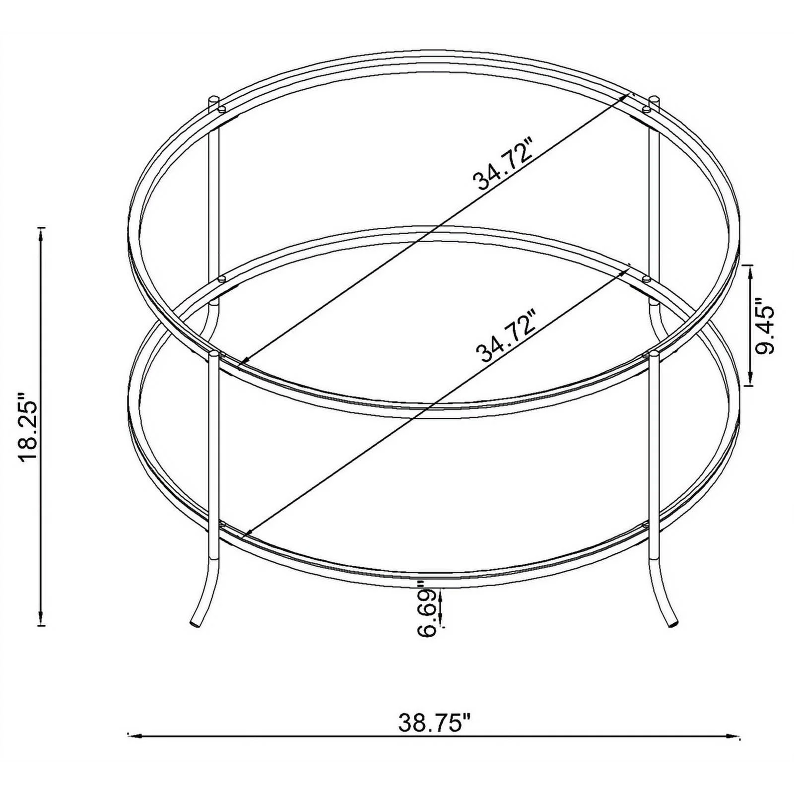 Pemberly Row Metal Glass Top Round Coffee Table Black Nickel and Clear