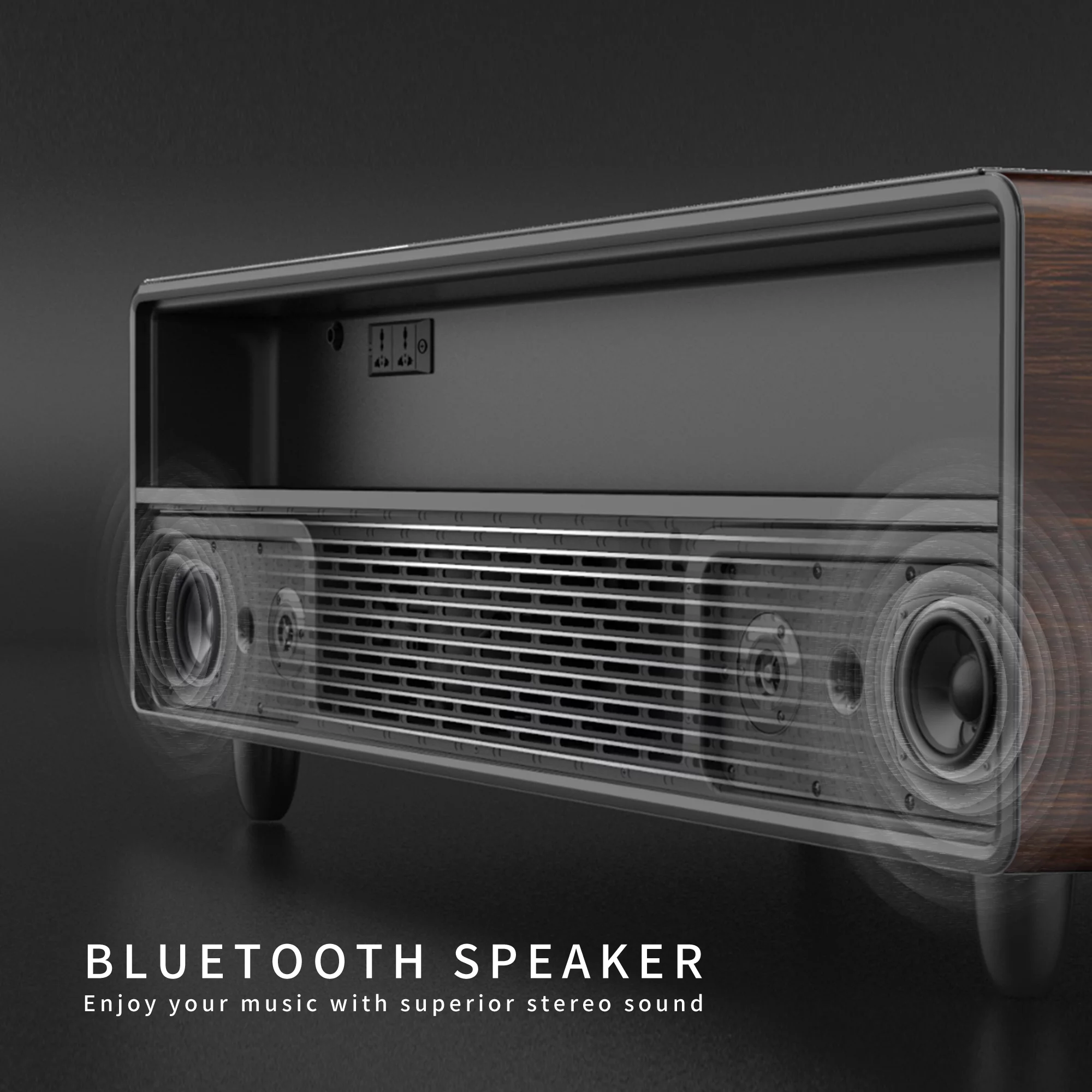 Modern Smart Coffee Table with Built-in Fridge, Bluetooth Speaker, Wireless Charging Module, Touch Control Panel, Power Socket, USB Interface, Outlet Protection, Atmosphere light, Brown