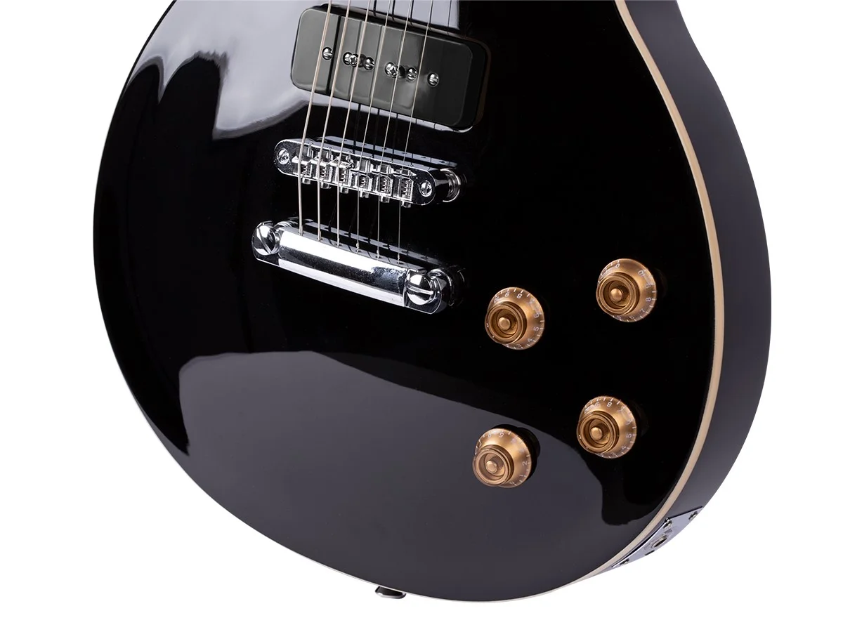 Monoprice 66SB DLX Plus Mahogany Electric Guitar with Gig Bag, Black, 6 Strings, Single‑Cutaway Solid Body - Indio Series