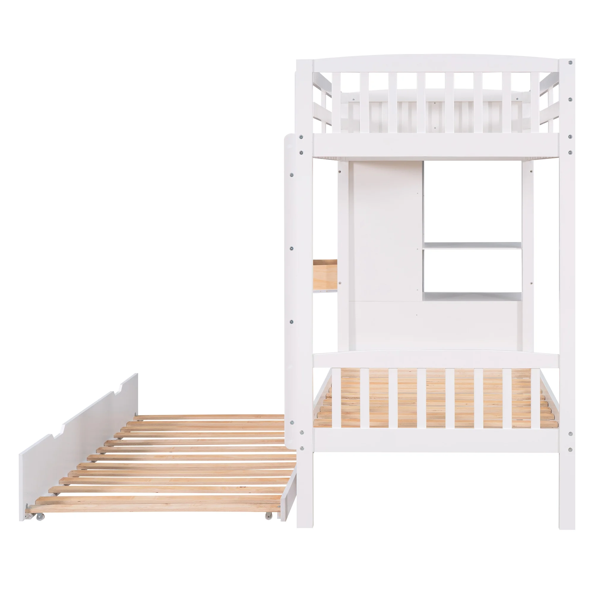Twin over Twin Bunk Bed with Trundle and Multi-functional Locker, White