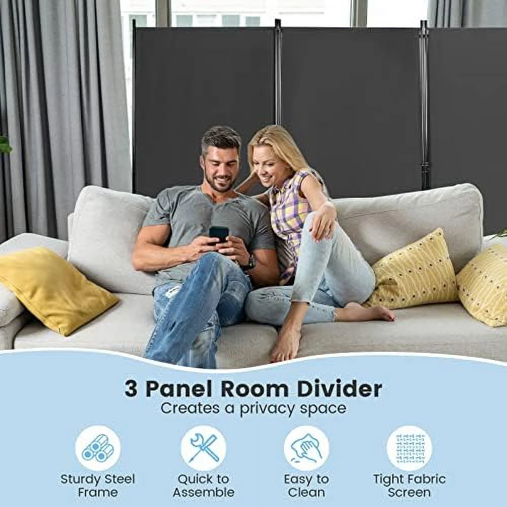 LNSETGC 6 Ft Tall 3 Panel Room Divider Black  Lightweight Portable Folding Privacy Screen  Freestanding Partition Wall Divider and Separator for Bedroom Home Office Apartment Studio