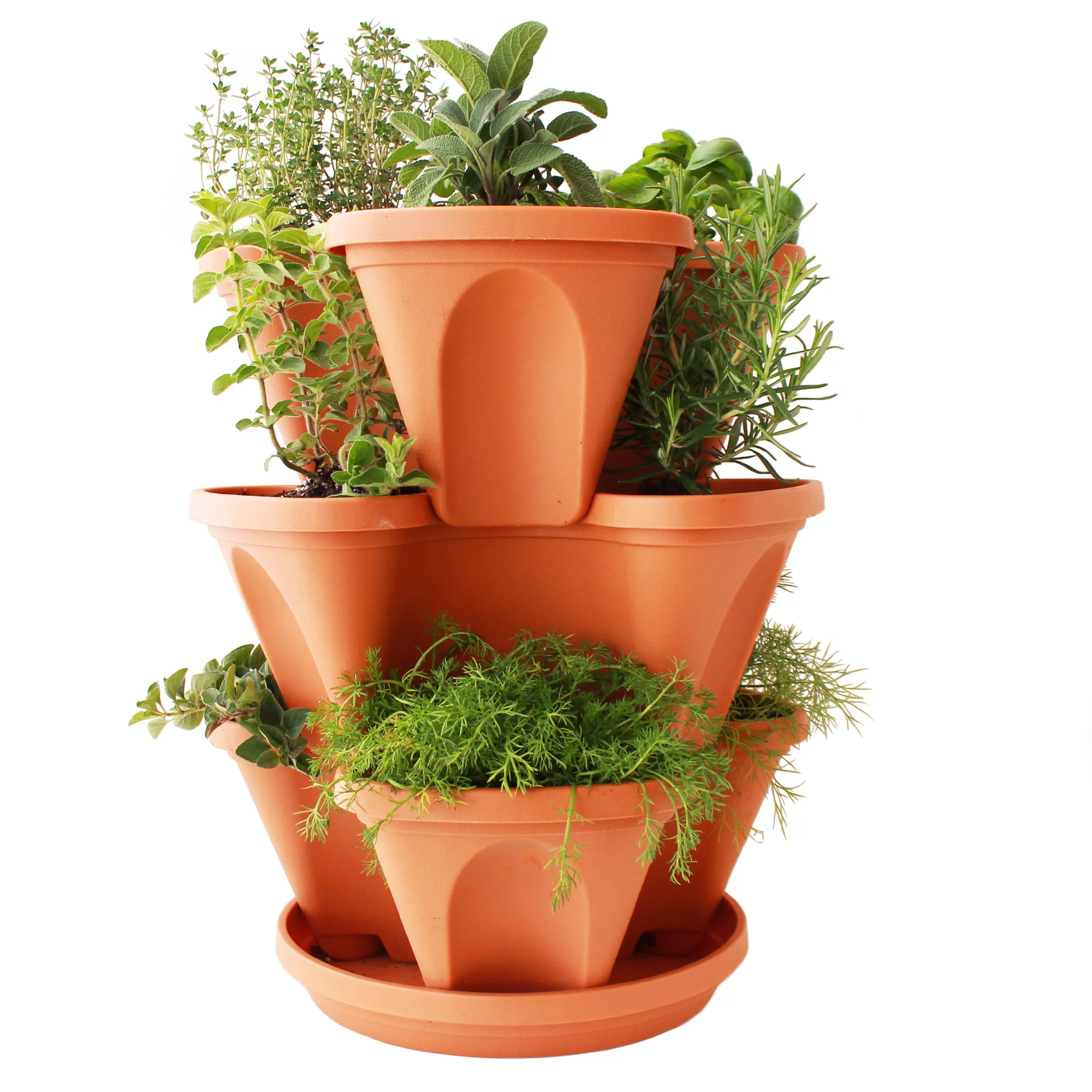 Garden Stacker Planter Medicinal & Herbal Tea Herb Garden Kit - Color: Terracotta - Stackable / Hangable Planter Pot - Indoor / Outdoor - 12 Seed: Chamomile, Yarrow, Sage, Fennel, Peppermint, More