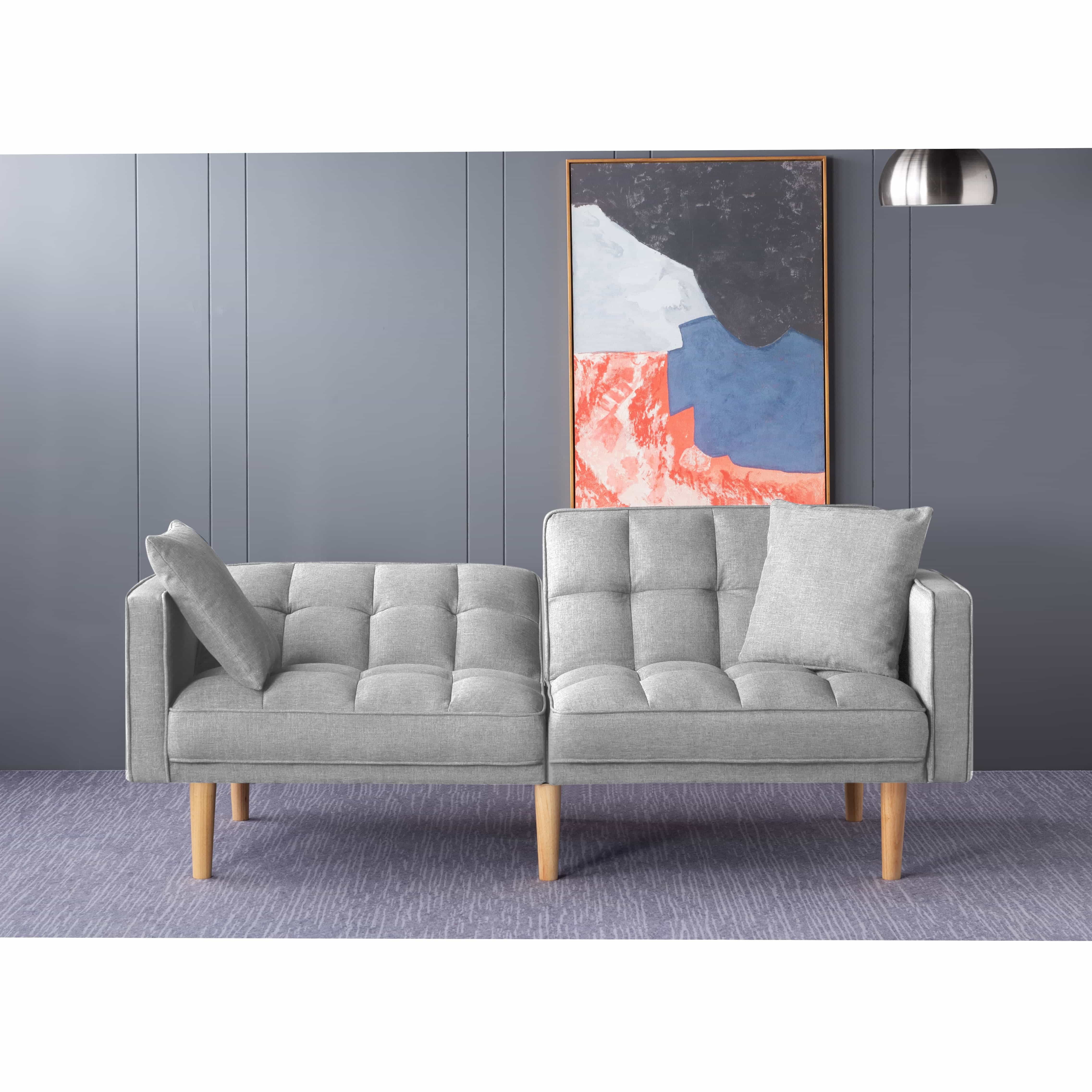 BSHTI 70.9 inch Futon Sofa Bed,Modern Adult Sleeping Chouch with 2 Pillows for Livingroom(Light Gray)